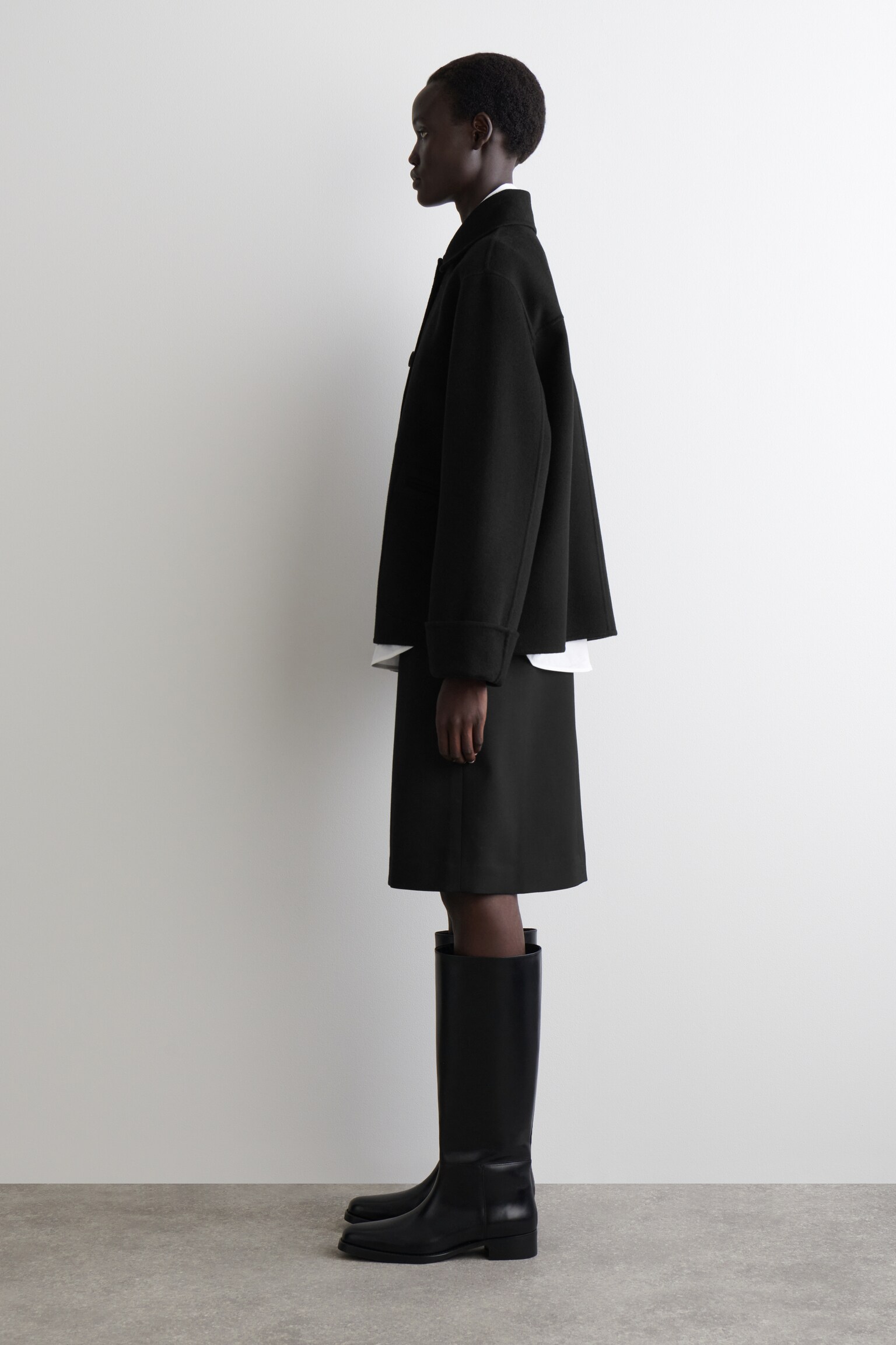DOUBLE-FACED WOOL SHORT JACKET - BLACK/DARK BROWN - 5