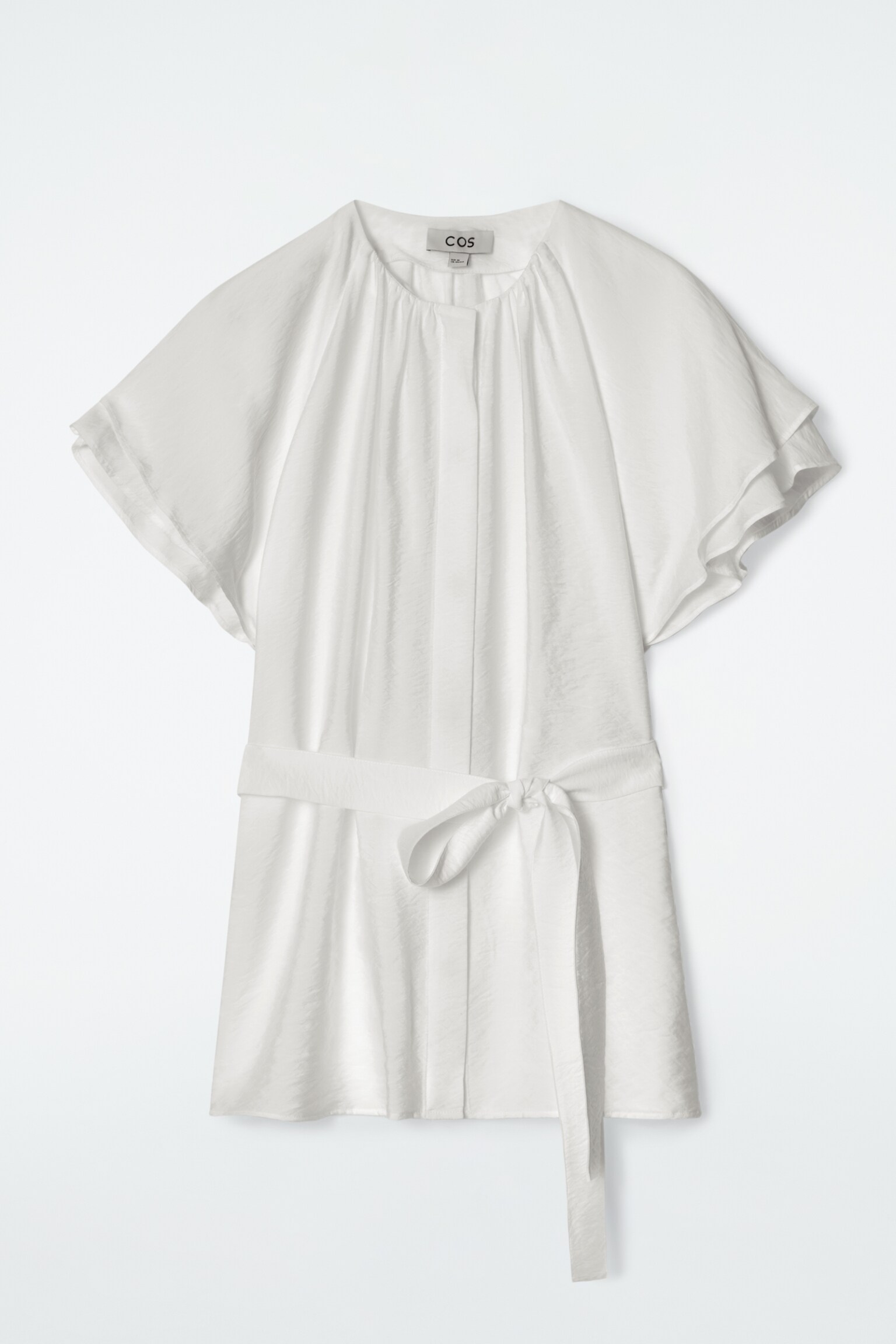BLUSA CON CAPAS Y CINTURÓN DE LAZADA - BLANCO/AZUL CLARO - 2