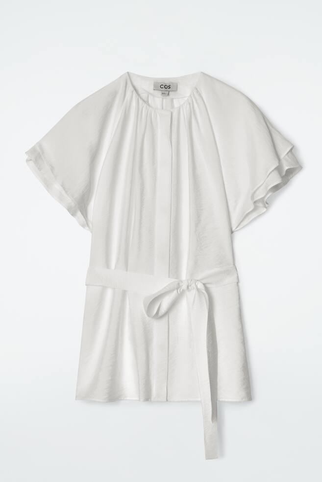 BLUSA CON CAPAS Y CINTURÓN DE LAZADA - BLANCO/AZUL CLARO - 1