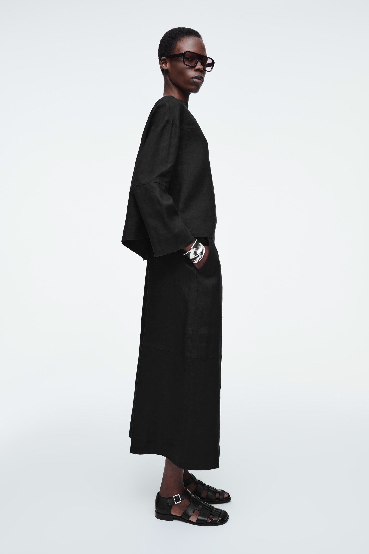 BLOUSE AVEC DÉTAIL À NOUER EN LIN - NOIR/BLANC - 3