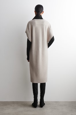 ROUNDED WOOL LONGLINE CARDIGAN — BEIGE MÉLANGE 3