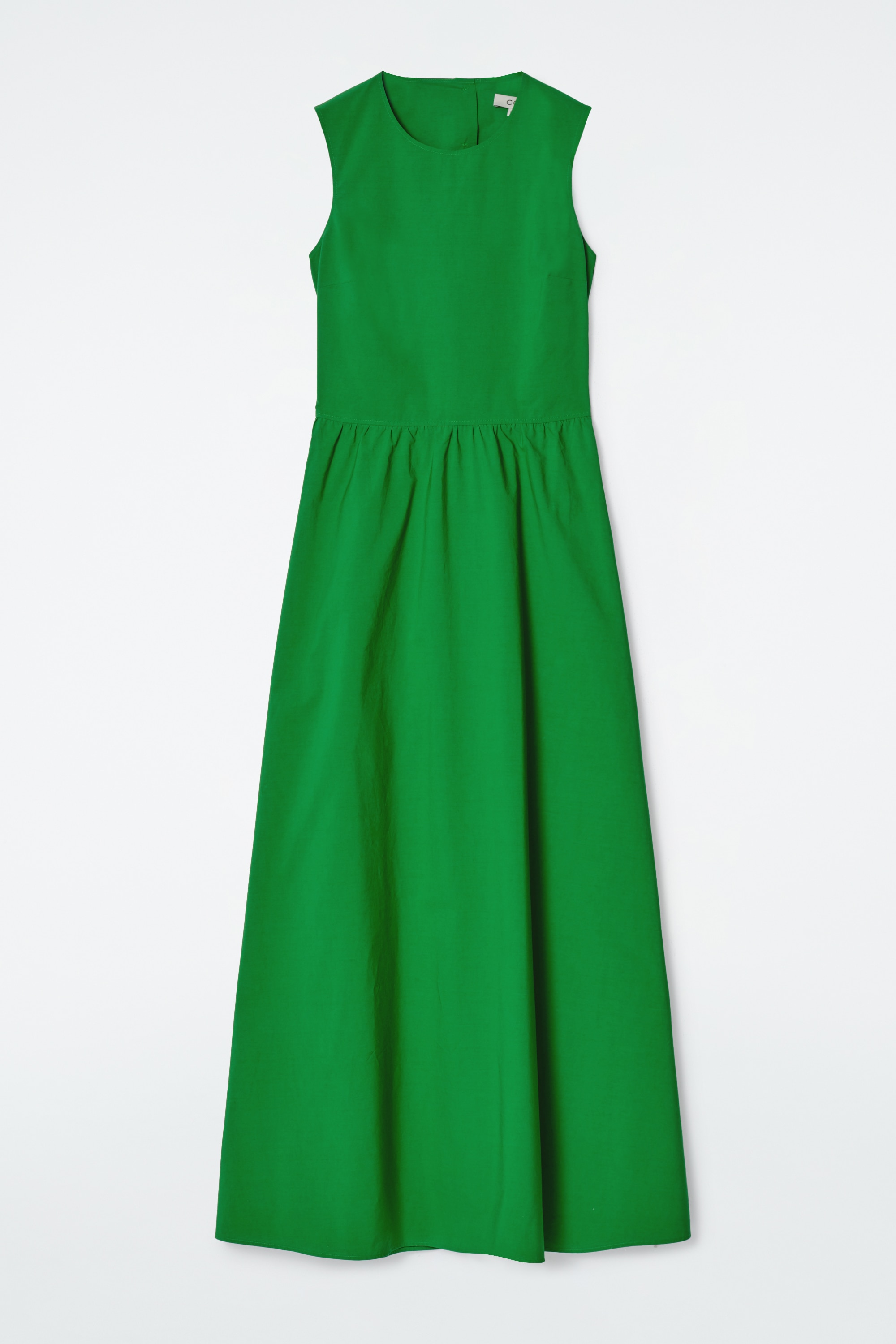 OPEN-BACK COTTON MAXI DRESS - GREEN/DARK BROWN/BUTTERMILK