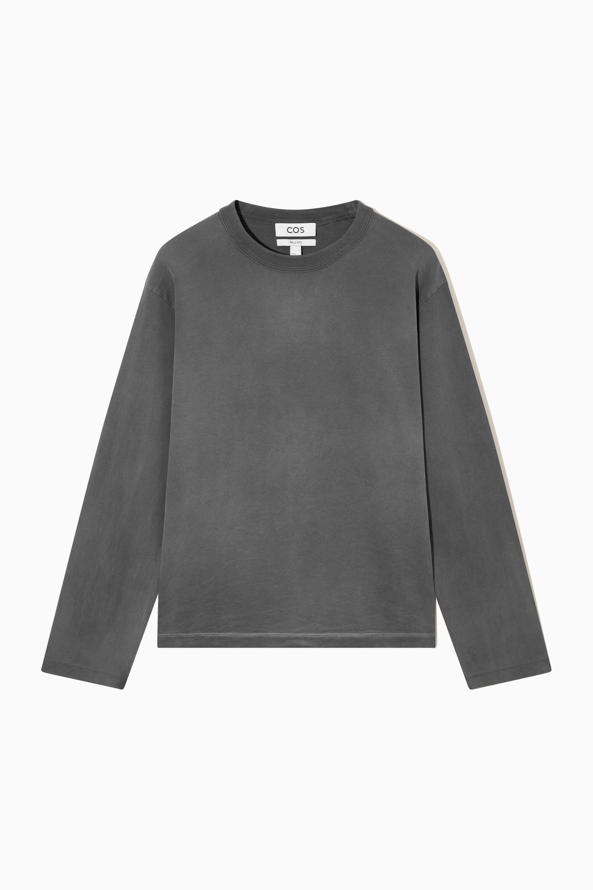★COOR★ Supima Cotton Long Sleeve T-Shirt Dark Grey CAA1TS2 RELAXED HEAVYWEIGHT LONG-SLEEVED T-SHIRT - DARK GREY | COS