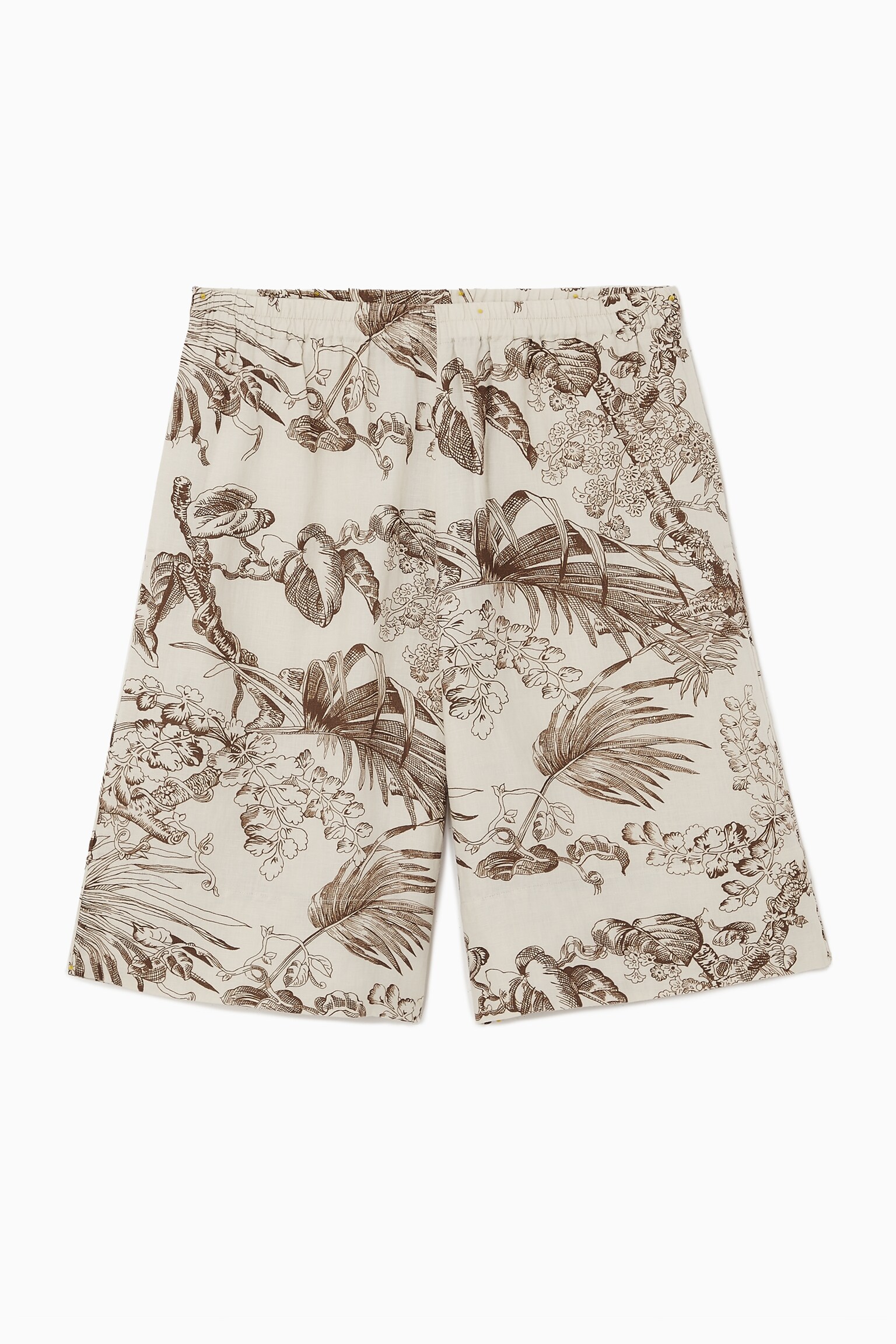 BOTANICAL-PRINT LINEN SHORTS - WHITE / BOTANICAL PRINT