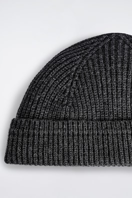RIBBED WOOL-COTTON FISHERMAN BEANIE — CHARCOAL MÉLANGE 4
