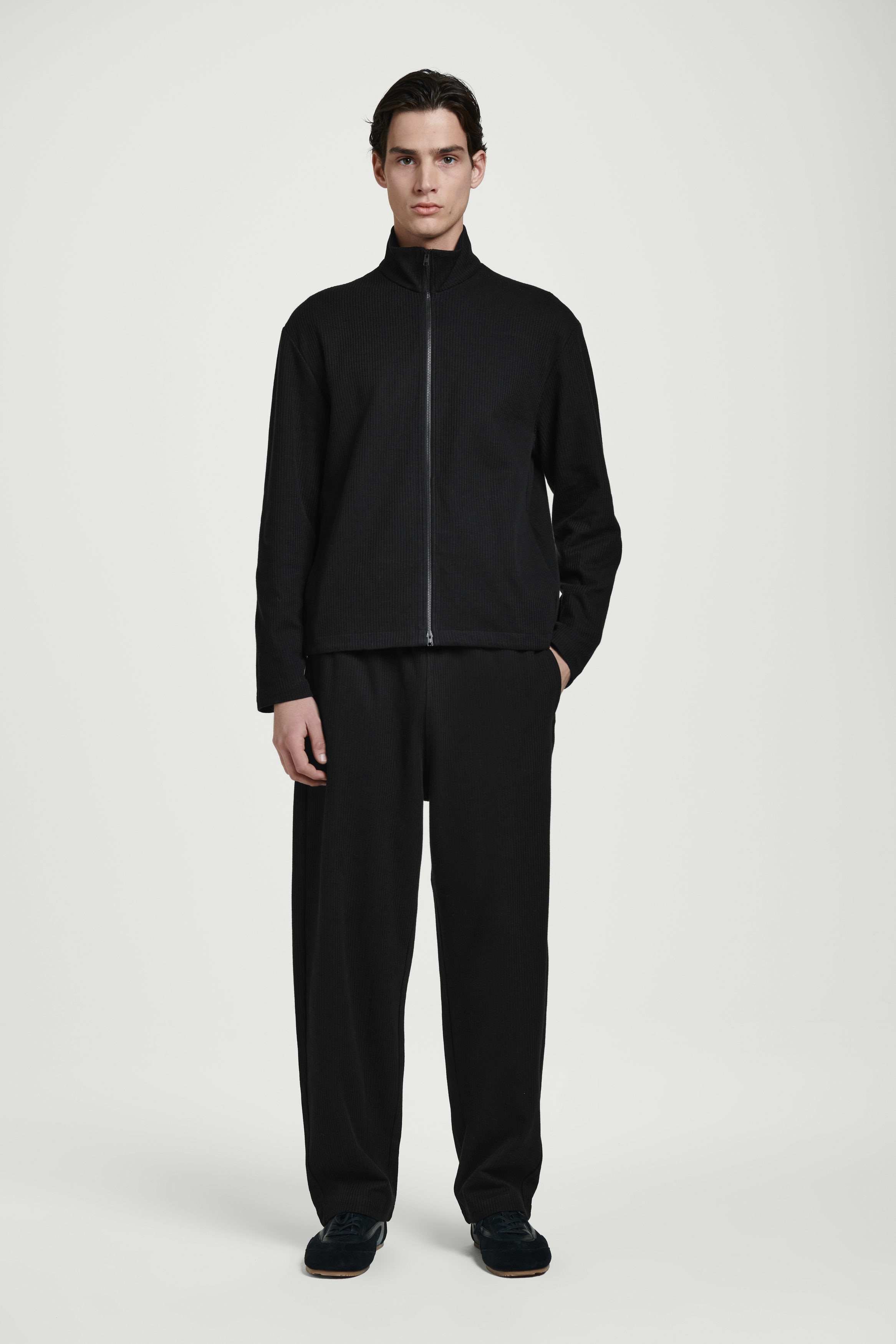 RIBBED JERSEY TRACK JACKET - BLACK | COS