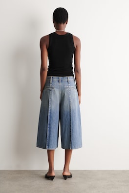 PINTUCKED DENIM CULOTTES — BLUE 3