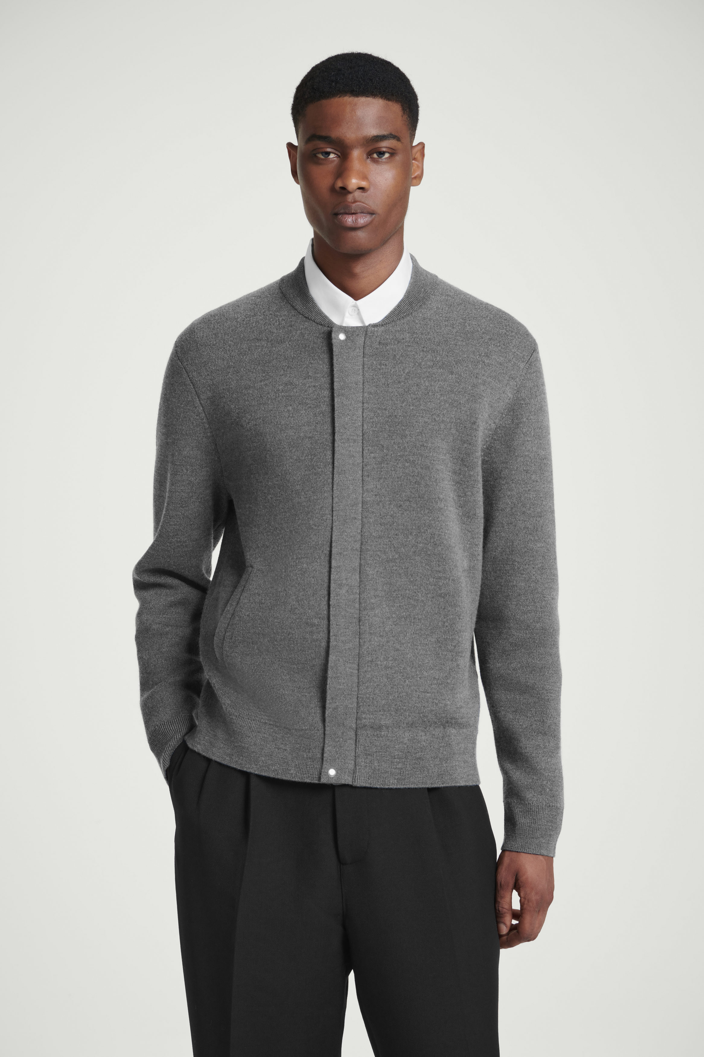 KNITTED WOOL BOMBER JACKET - GREY | COS