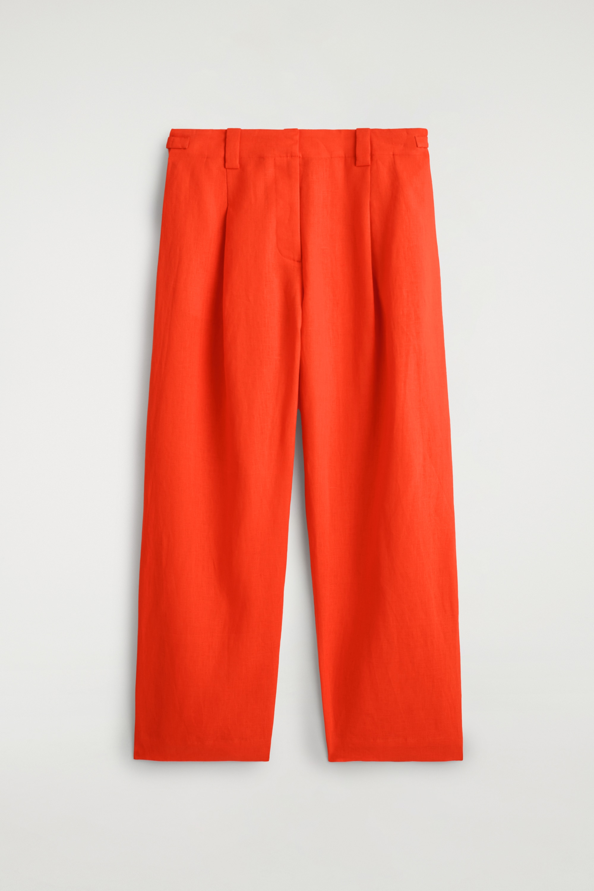 BUCKLE-DETAIL LINEN BALLOON-LEG TROUSERS - ORANGE/NAVY