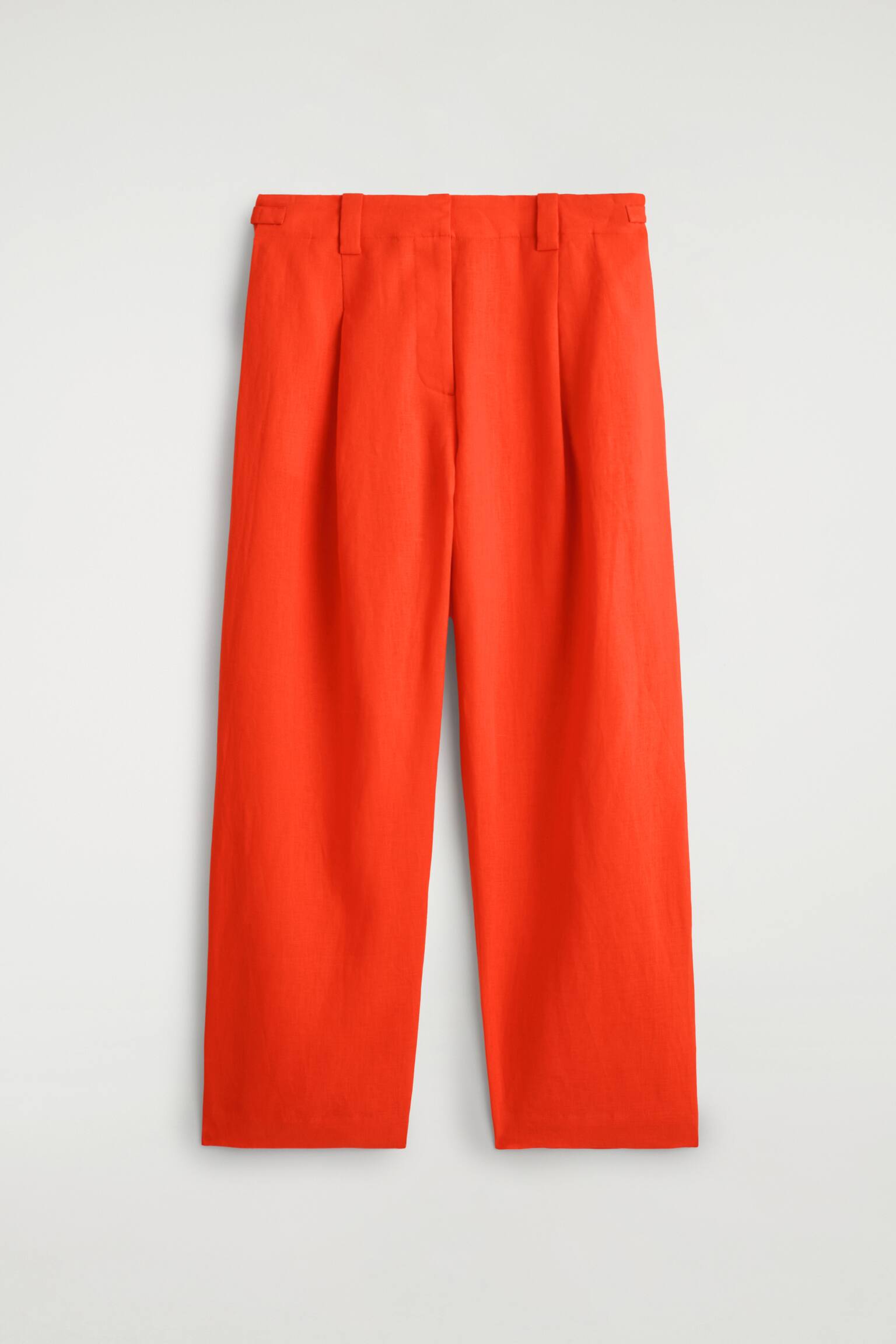 HØRBUKSER MED SPÆNDEDETALJE OG TØNDEFORMEDE BEN - ORANGE/MARINEBLÅ - 1