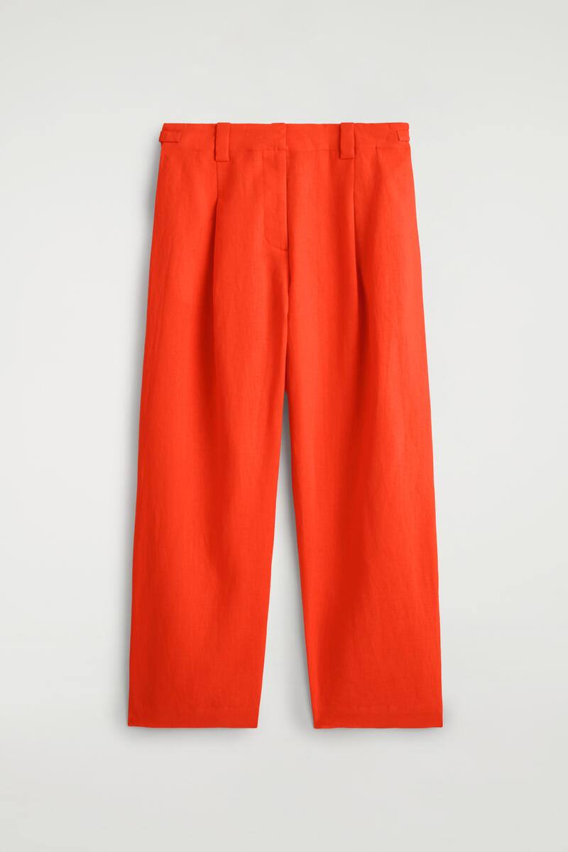 COS Buckle-Detail Linen Balloon-Leg Trousers In Orange Women's Size 44