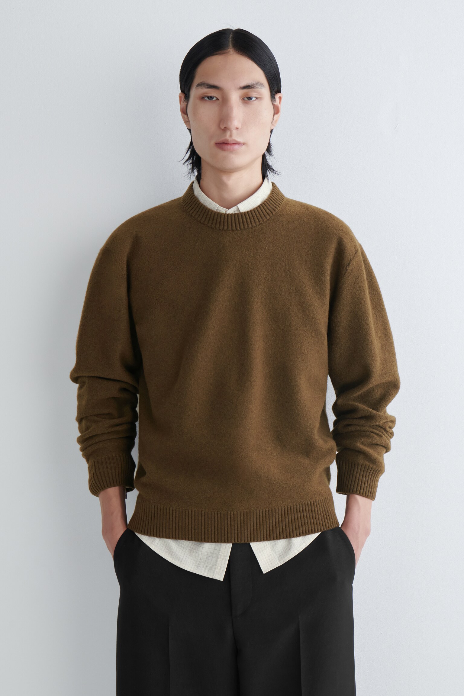 MAGLIONE GIROCOLLO IN LANA COTTA - MARRONE/NERO/ÉCRU