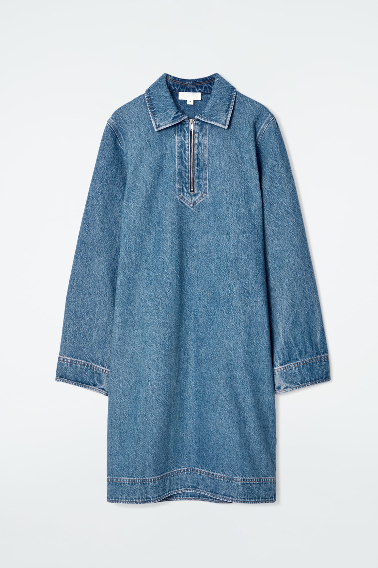 DENIM HALF-ZIP DRESS - BLUE - 2