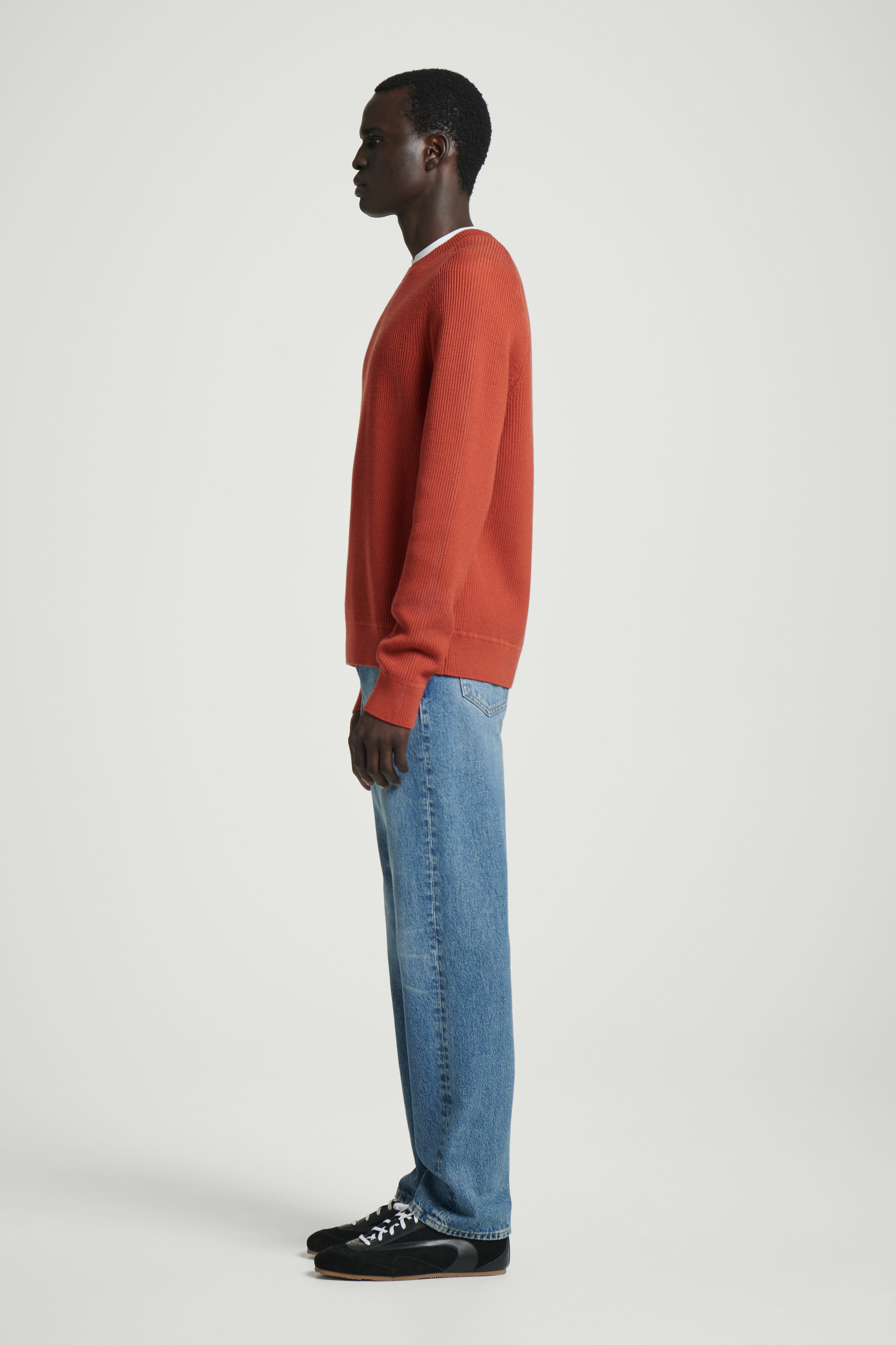 トップス NEAU 16G merino wool knit (-red-) Men's Tollegno Merino Wool Crew Neck Sweater in Rust Mélange