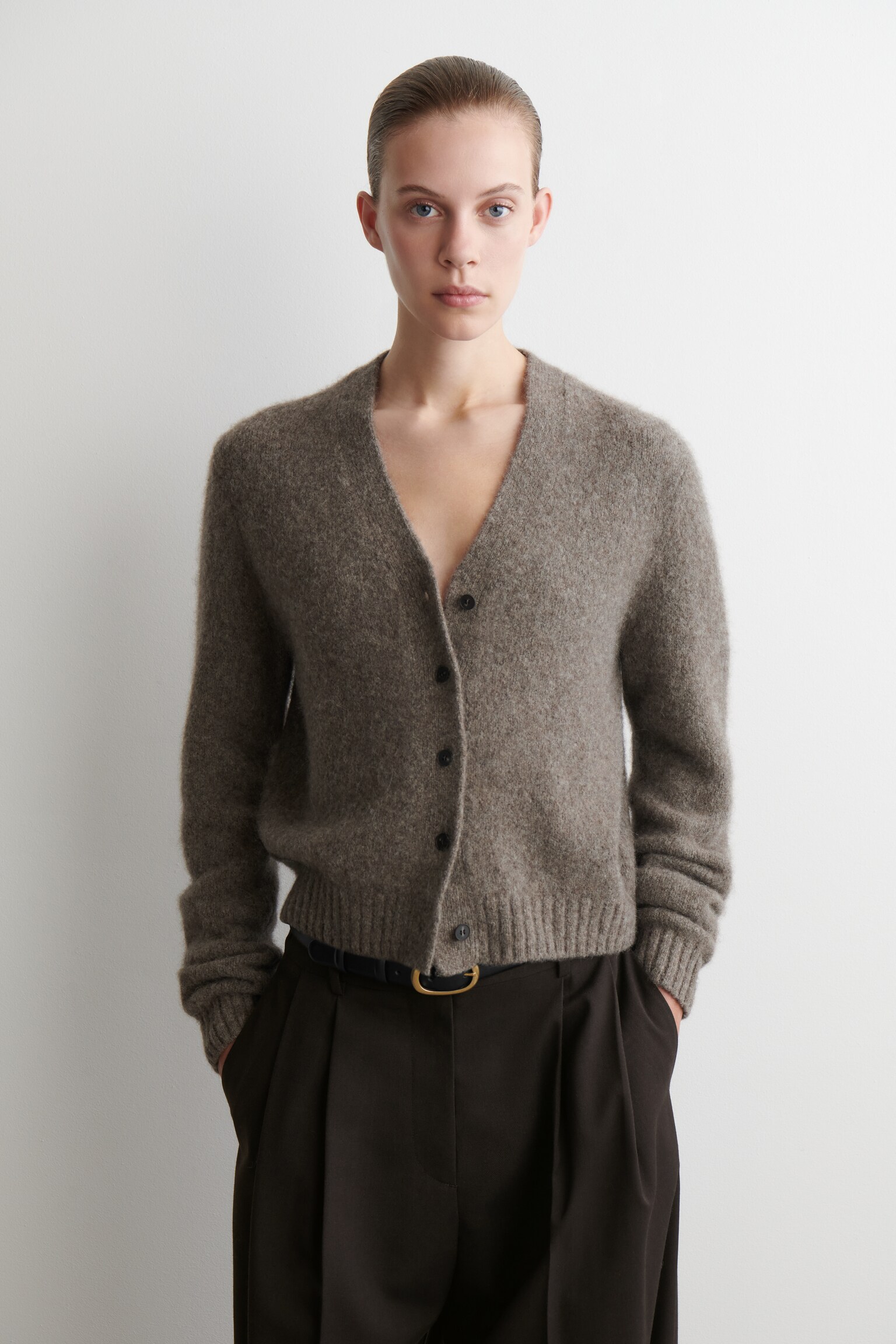CROPPED ALPACA-BLEND CARDIGAN - TAUPE MÉLANGE - 1