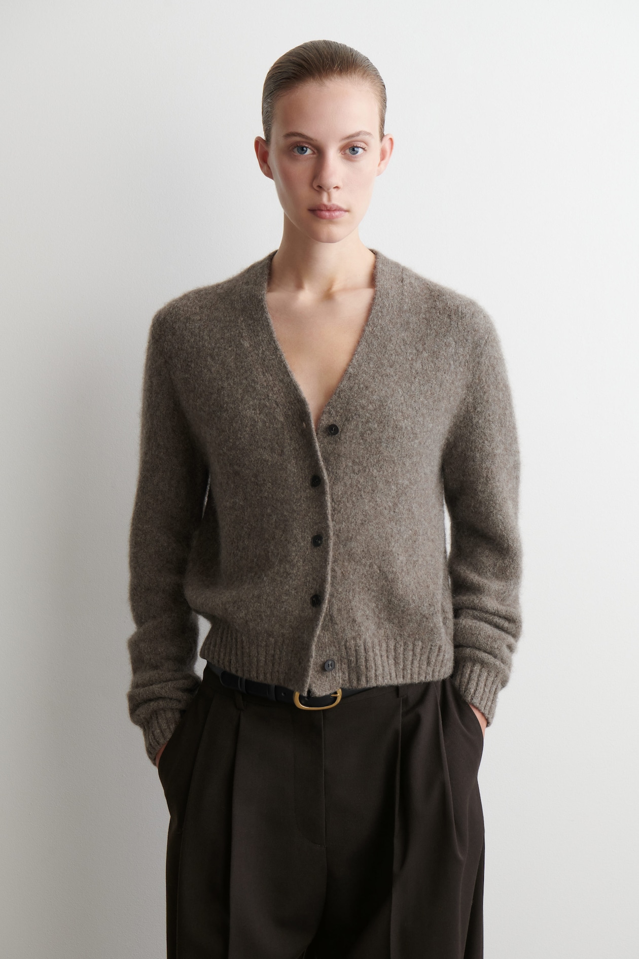 CROPPED ALPACA-BLEND CARDIGAN - TAUPE MÉLANGE | COS