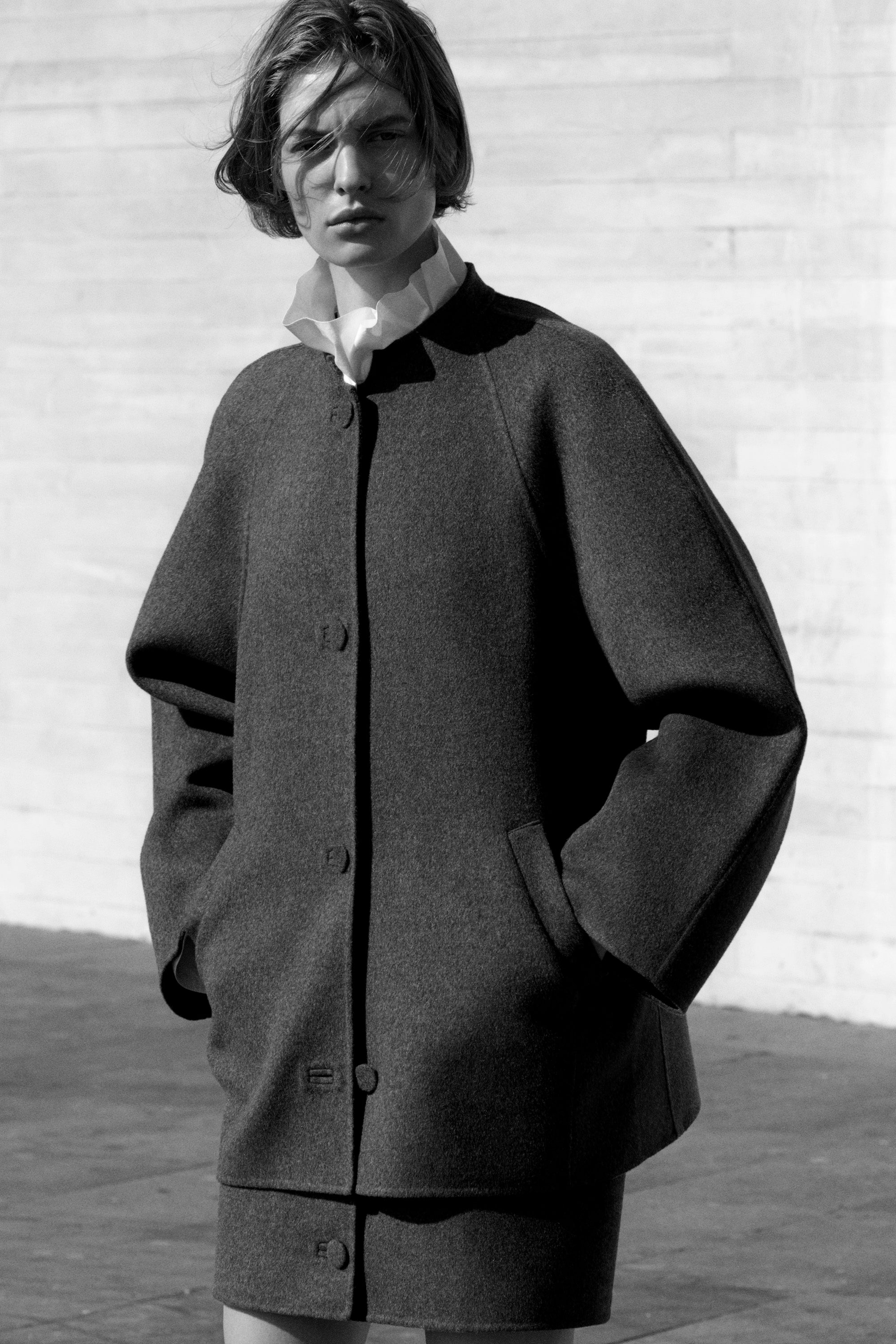 OHOTORO round double coat グレー ROUNDED DOUBLE-FACED WOOL JACKET - GRAY MÉLANGE | COS US