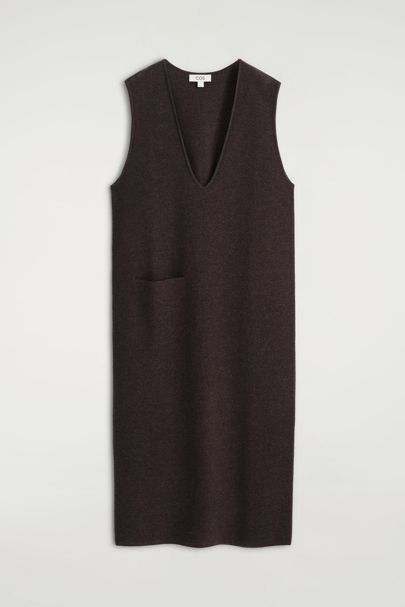 Cos Boiled-wool Midi Dress In Brown