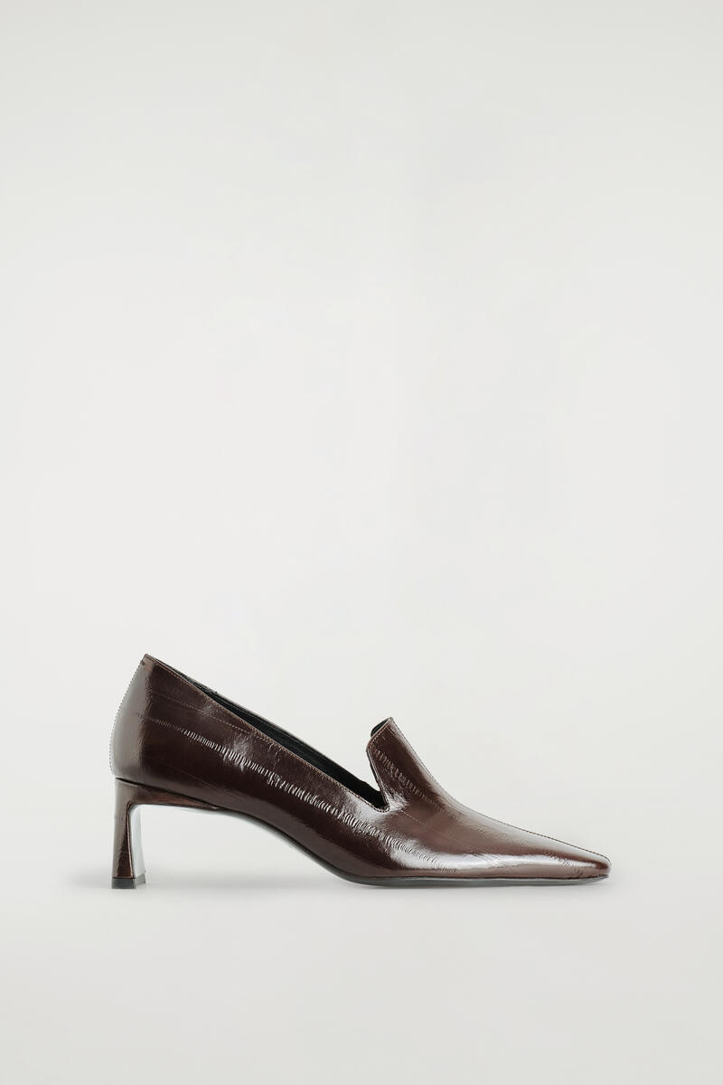 Angular Leather Heeled Loafers