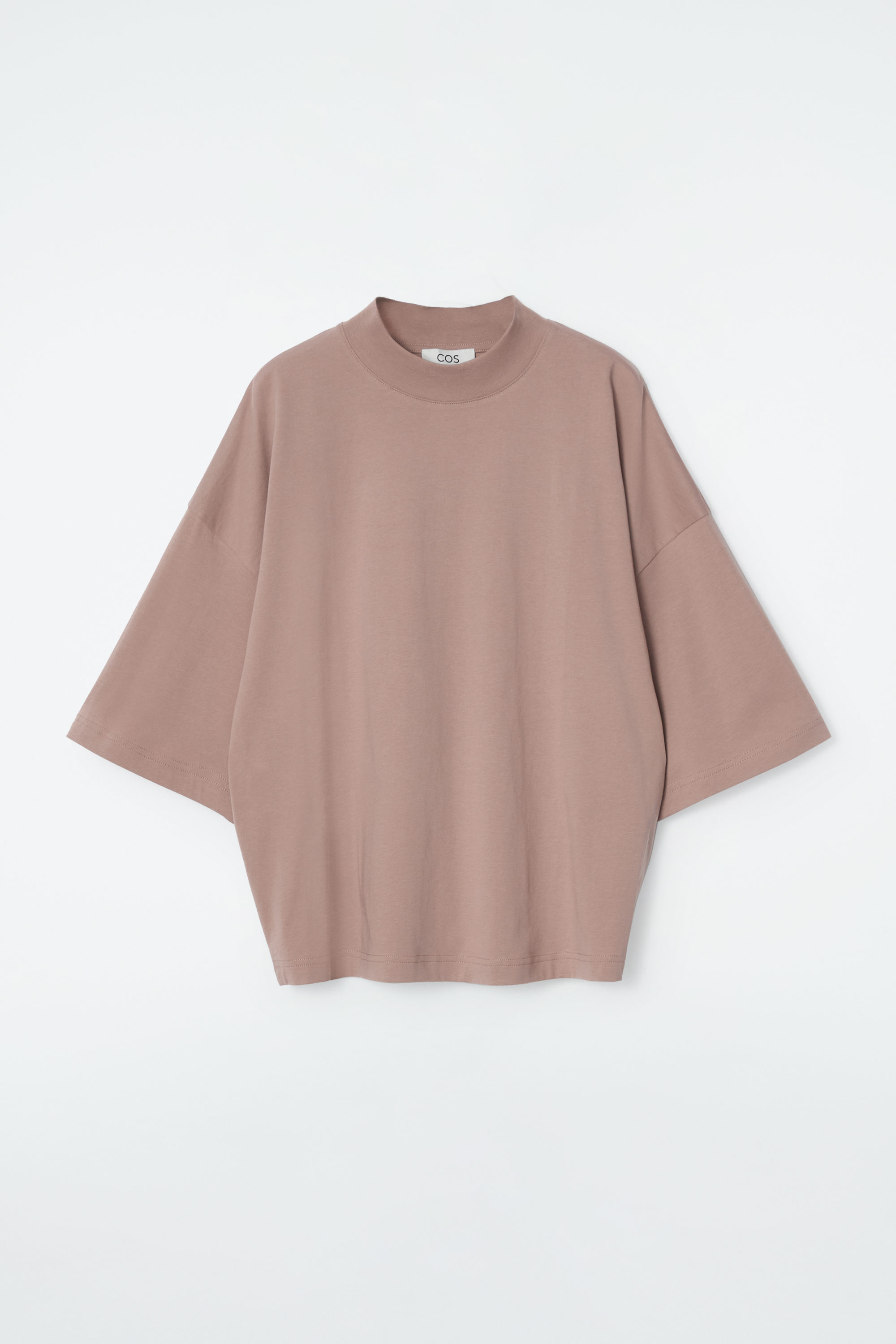 REGULAR BOXY MOCK-NECK T-SHIRT - BEIGE | COS
