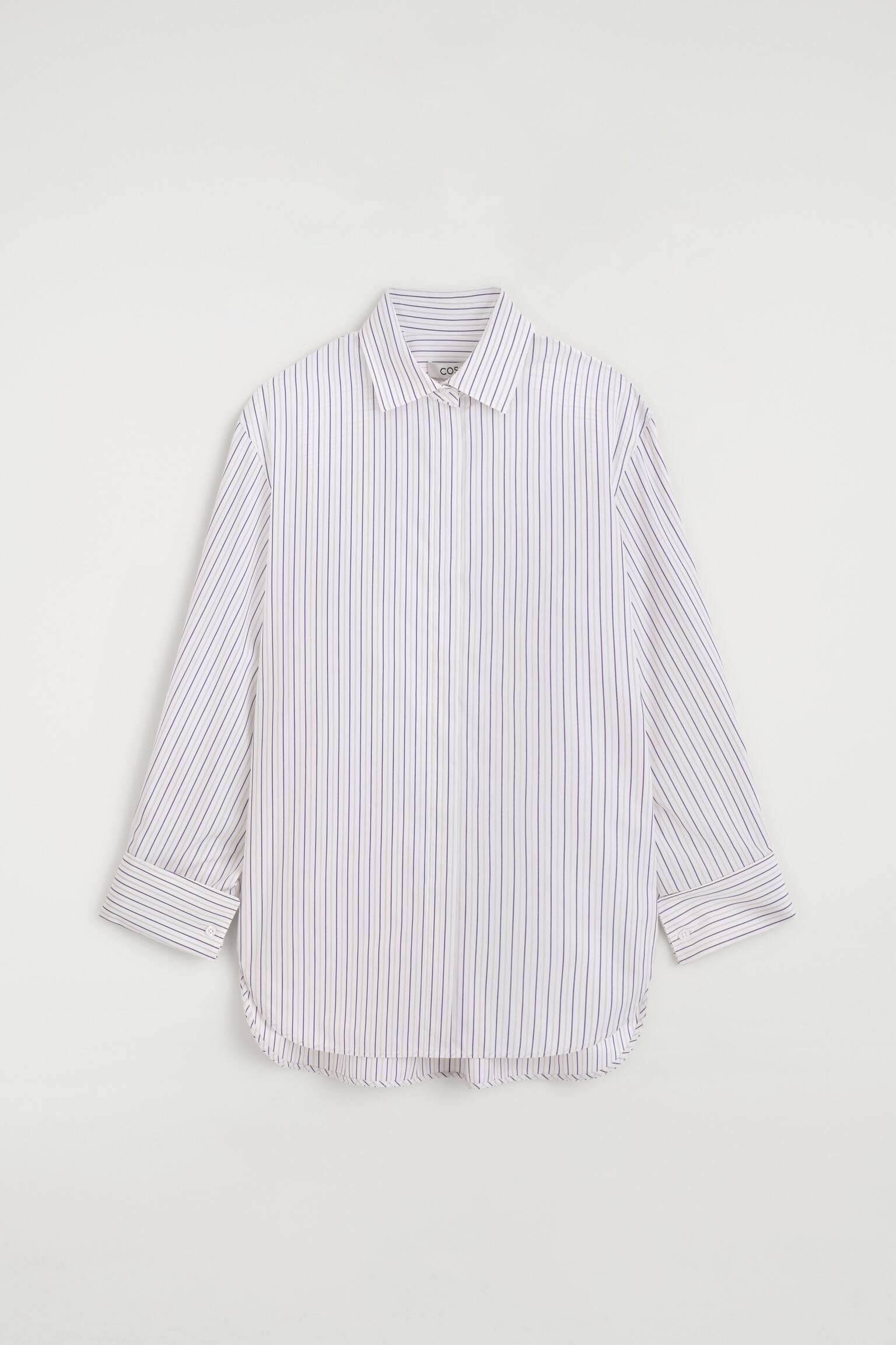 CUTAWAY-COLLAR STRIPED COTTON-BLEND SHIRT - WHITE / PURPLE / BEIGE/BLUE / WHITE / STRIPED