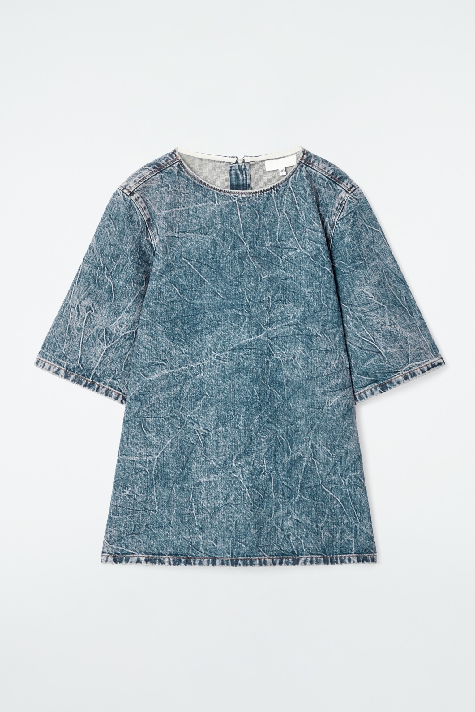 SHORT-SLEEVED WASHED-DENIM TOP - BLUE
