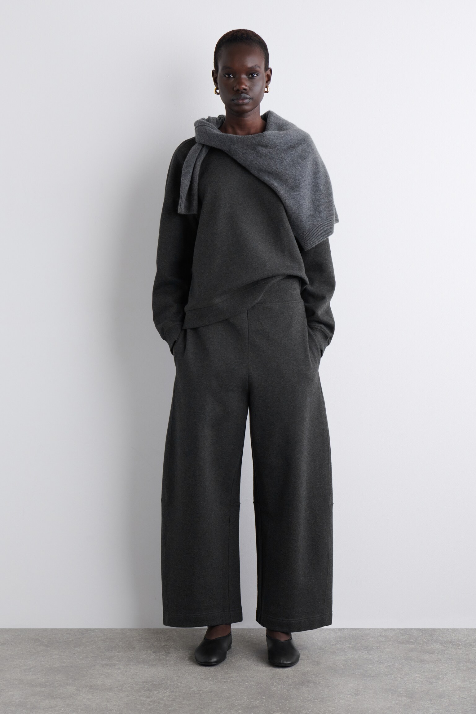 PANTALON DE JOGGING LARGE EN COTON - GRIS FONCÉ CHINÉ/VIOLET FONCÉ - 1