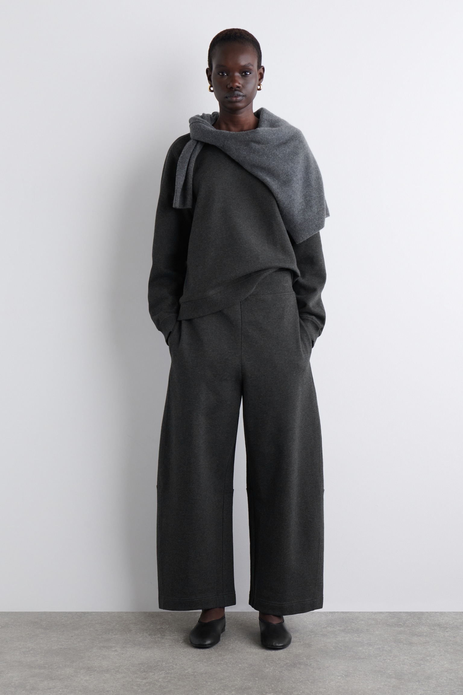 COTTON WIDE-LEG JOGGERS - DARK-GREY MÉLANGE