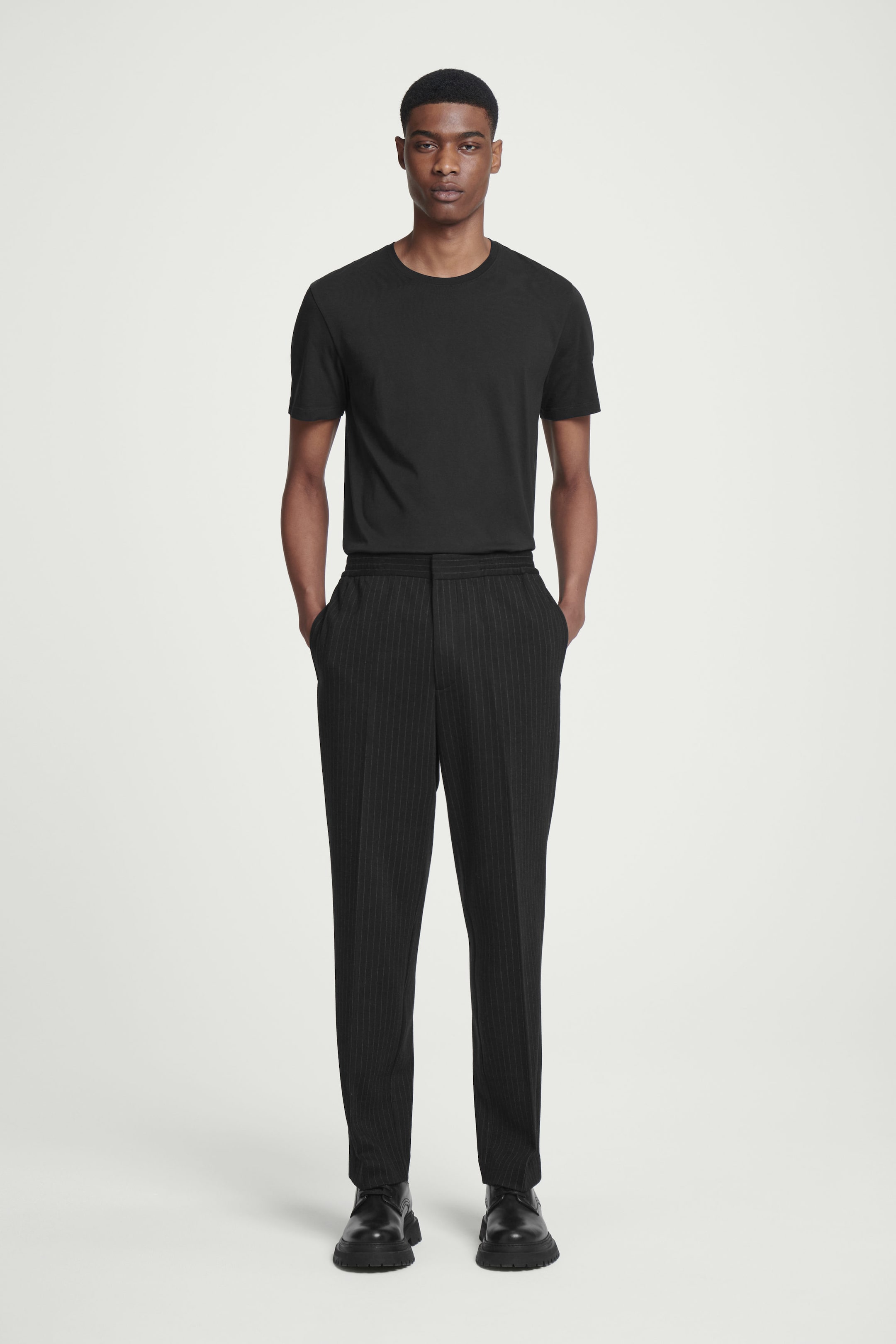 RELAXED ELASTICATED PINSTRIPED TROUSERS