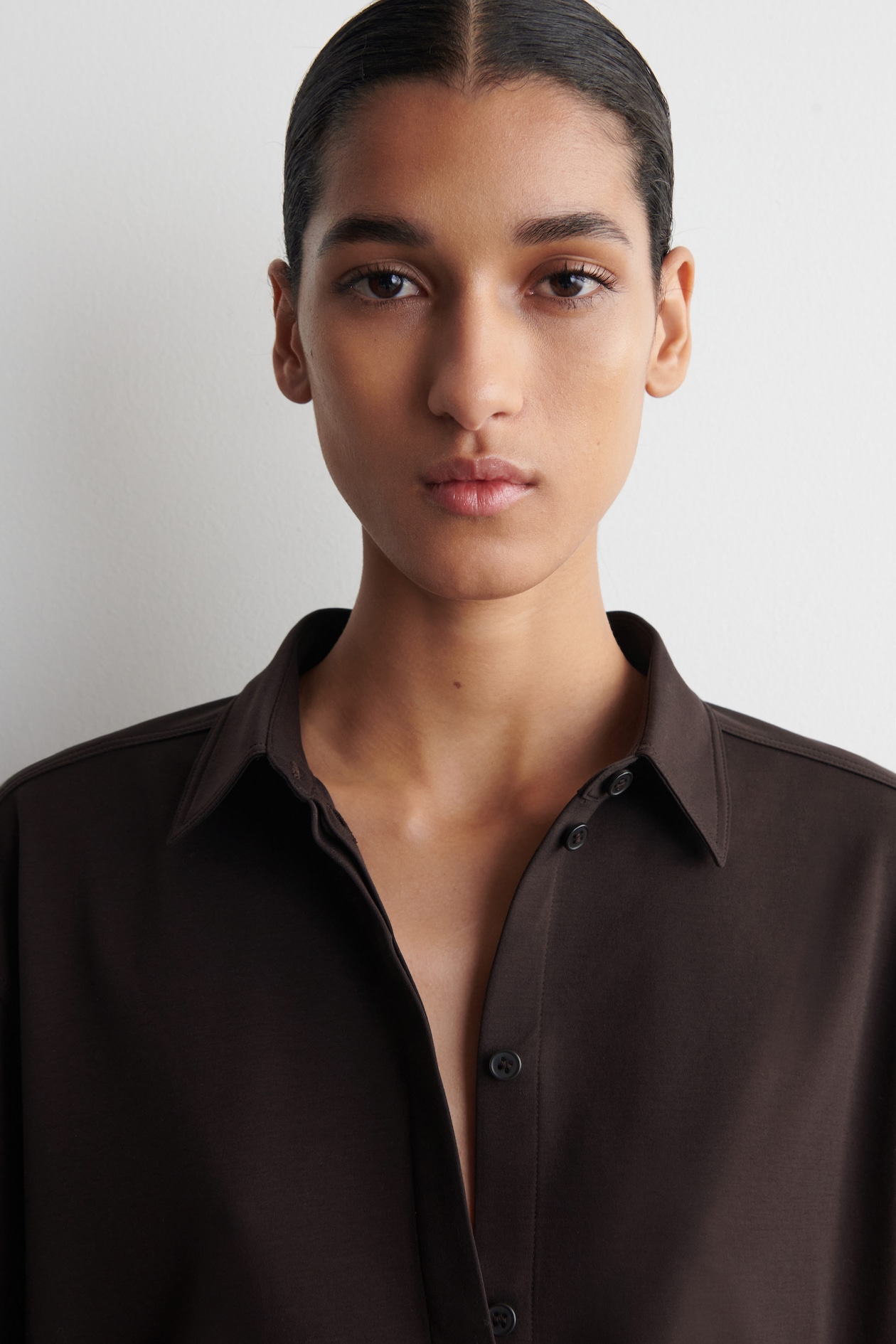 PIMA COTTON-JERSEY SHIRT — DARK BROWN
