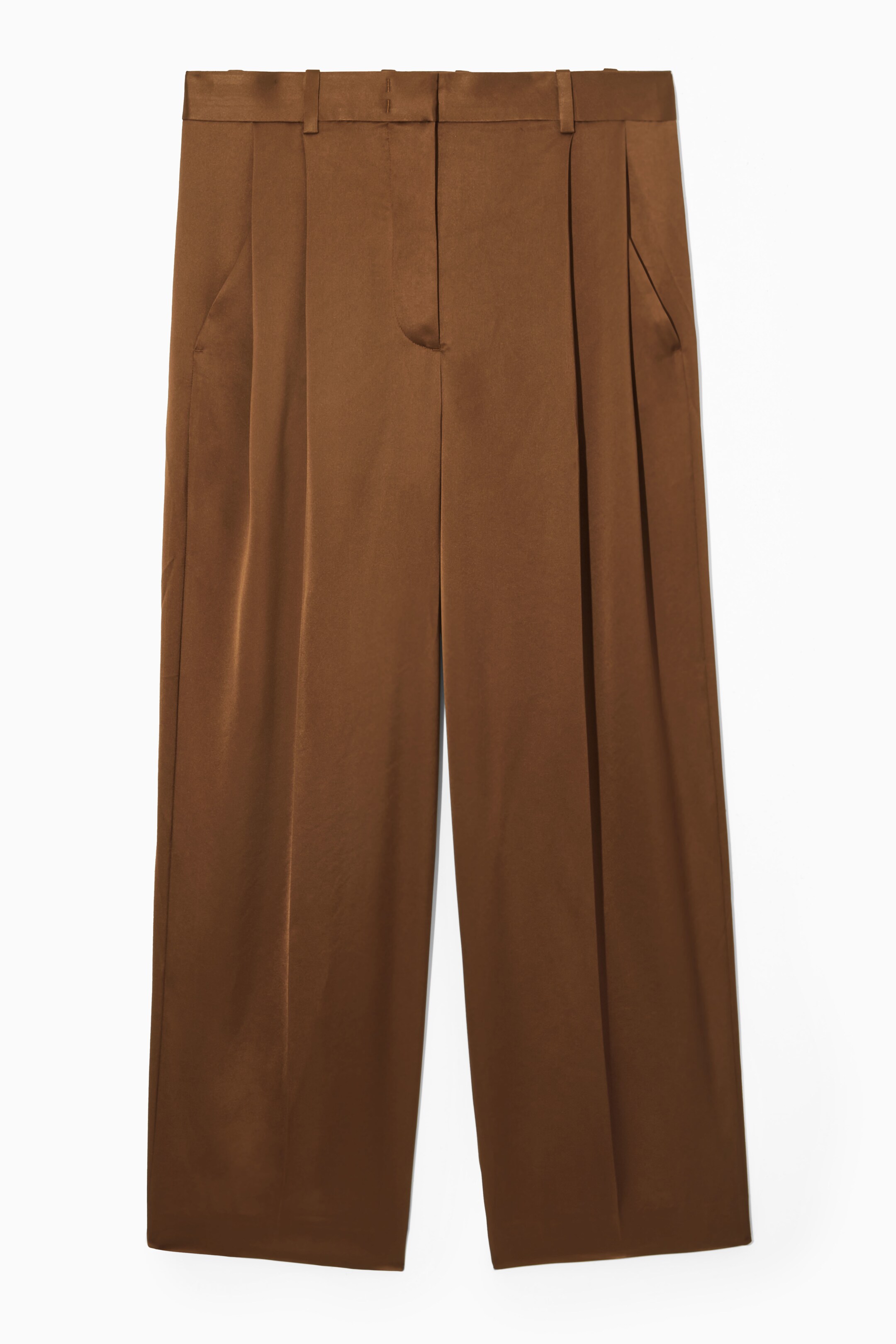 View larger image: WIDE-LEG PLEATED SATIN TROUSERS - BROWN - Ladies | H&M GB 1