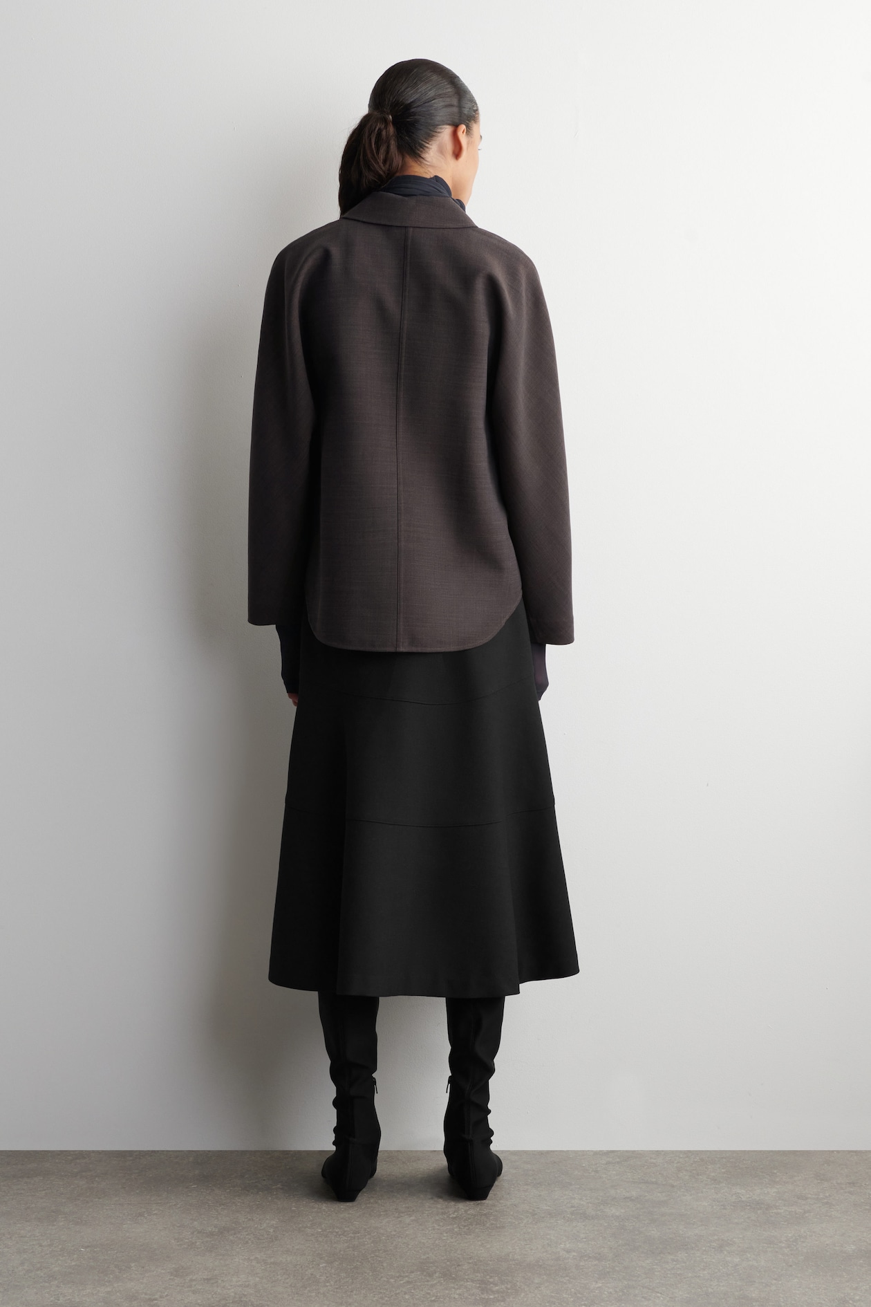 ROUNDED WOOL-BLEND SHIRT — BROWN