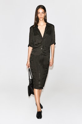 GATHERED CRINKLED SHIRT — BROWN 3