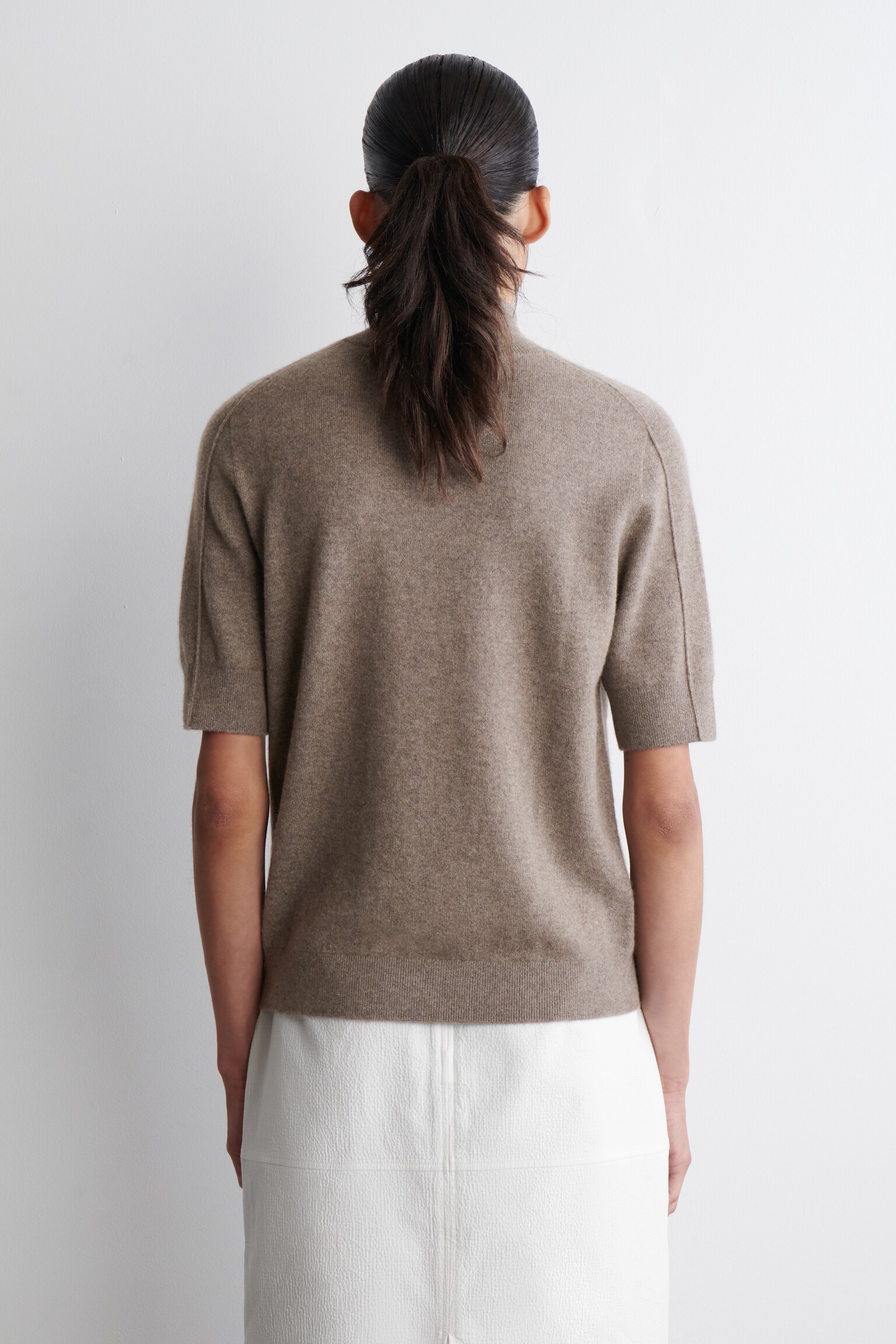 T-SHIRT À COL MONTANT EN CACHEMIRE - TAUPE/IVOIRE - 5