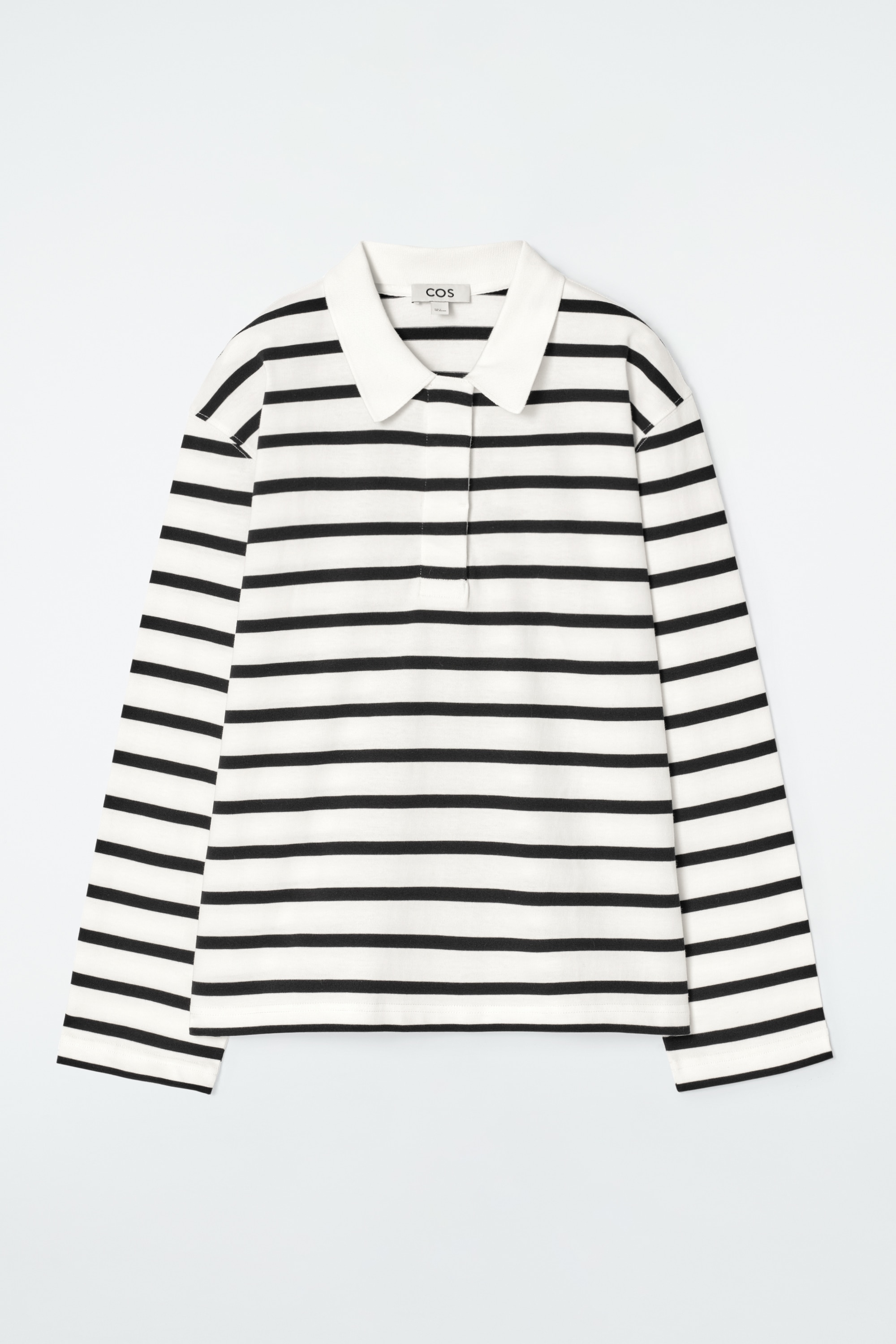 RELAXED STRIPED LONG-SLEEVED POLO SHIRT - WHITE / STRIPED