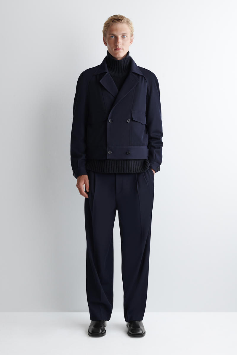 Cos Pleated Wool-blend Straight-leg Trousers In Blue In Blue