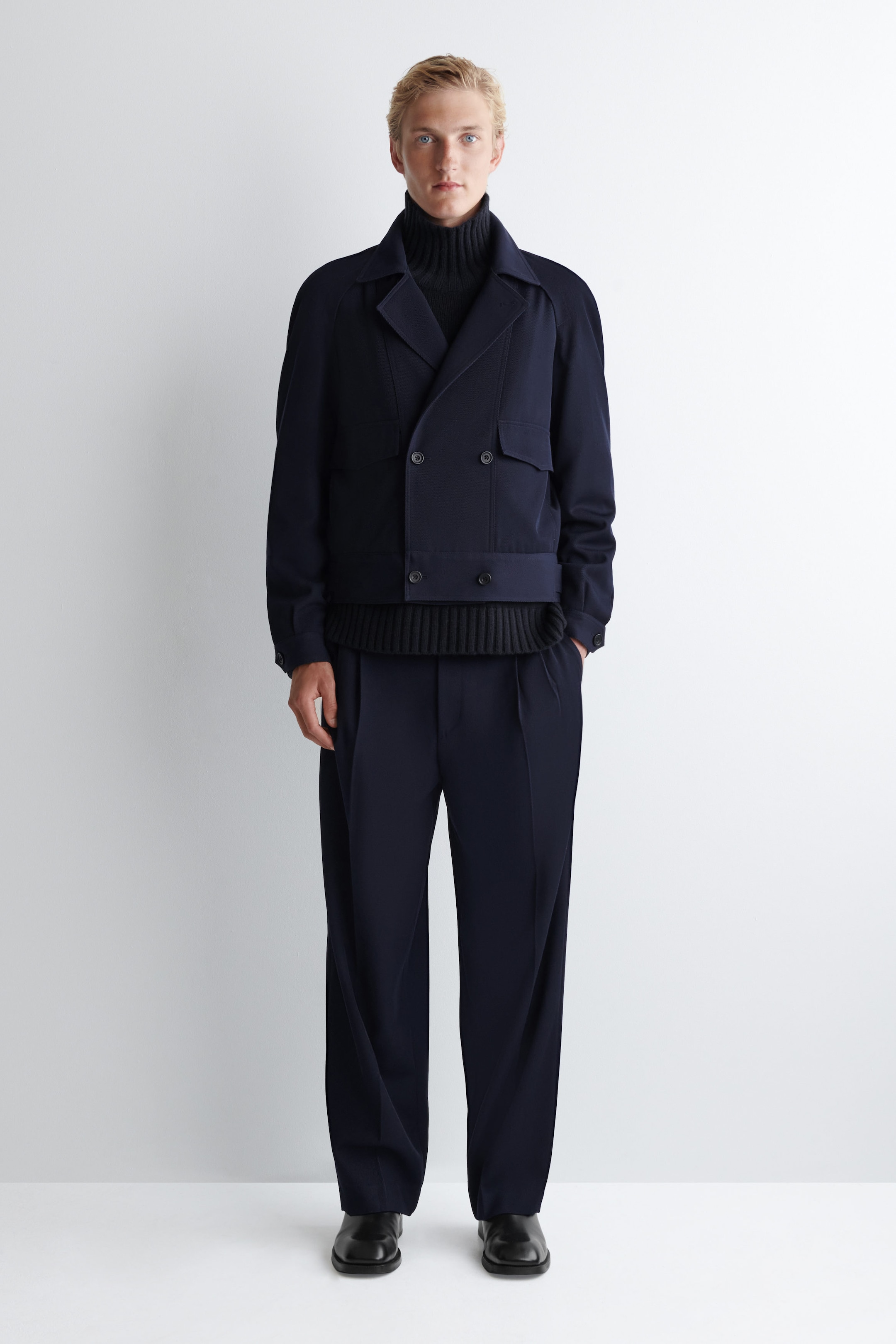 PLEATED WOOL-BLEND STRAIGHT-LEG TROUSERS