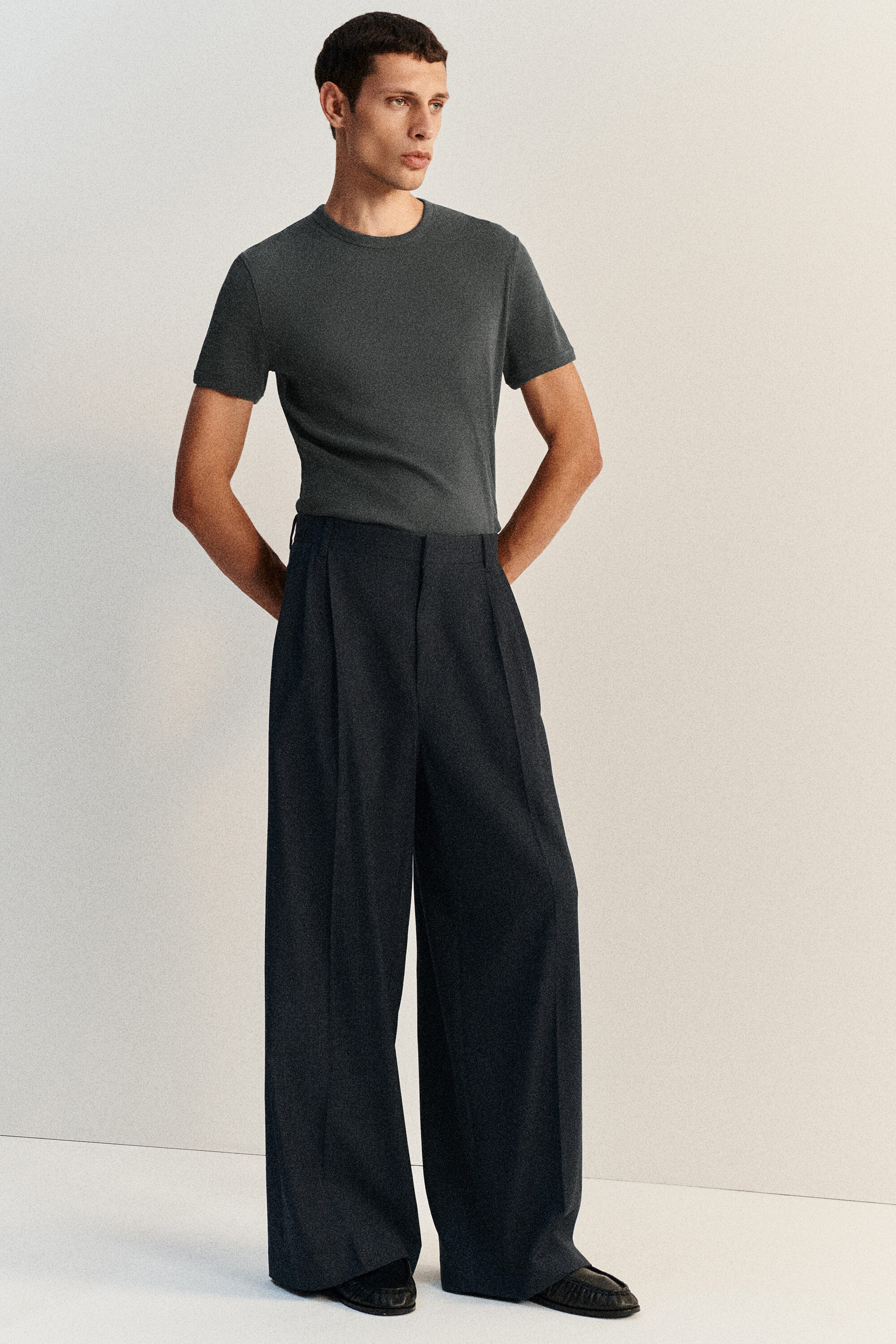 SLIM RIBBED COTTON T-SHIRT - CHARCOAL | COS US