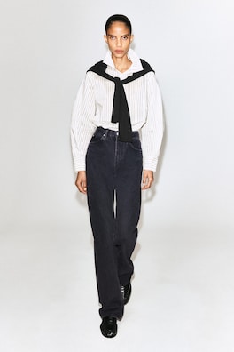 STRIPED COTTON-SILK HIGH-COLLAR SHIRT — IVORY / BROWN / STRIPED 2