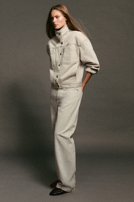 MOCK-NECK DENIM JACKET — BEIGE 9