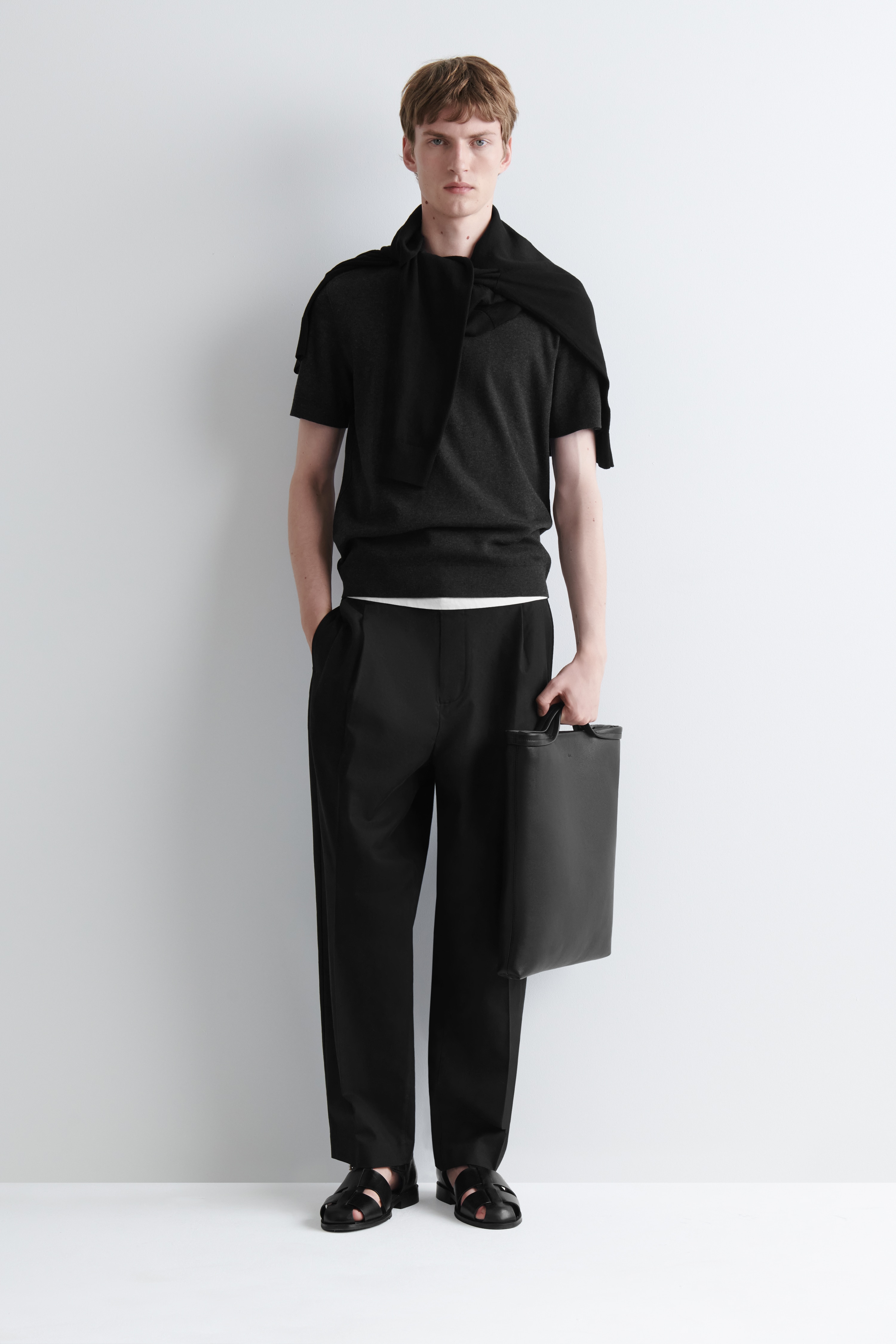 Tether shopper - leer - ZWART