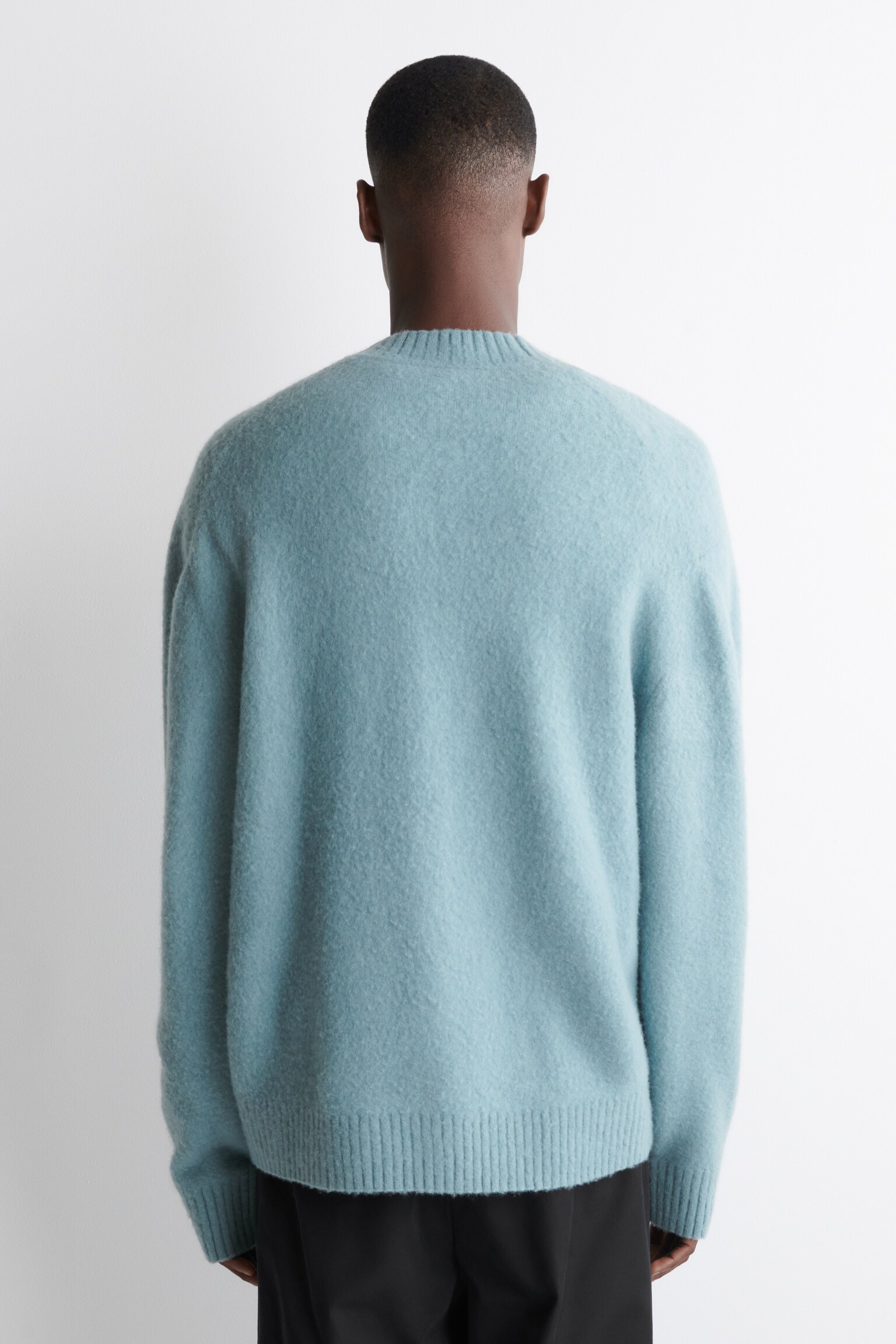 BRUSHED-WOOL V-NECK CARDIGAN - LIGHT BLUE/BEIGE - 7