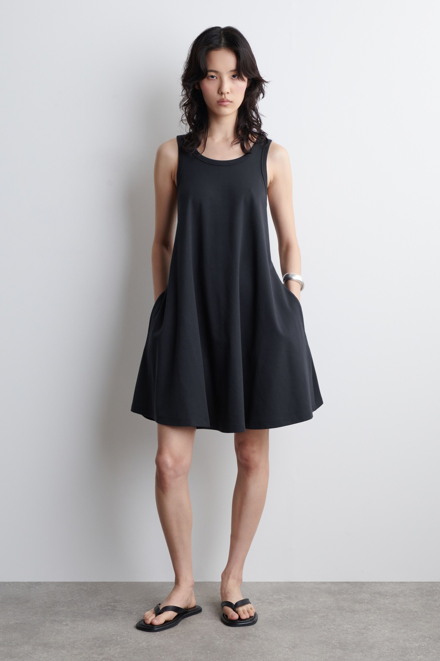 COTTON-JERSEY MINI SWING DRESS - NAVY/DARK RED