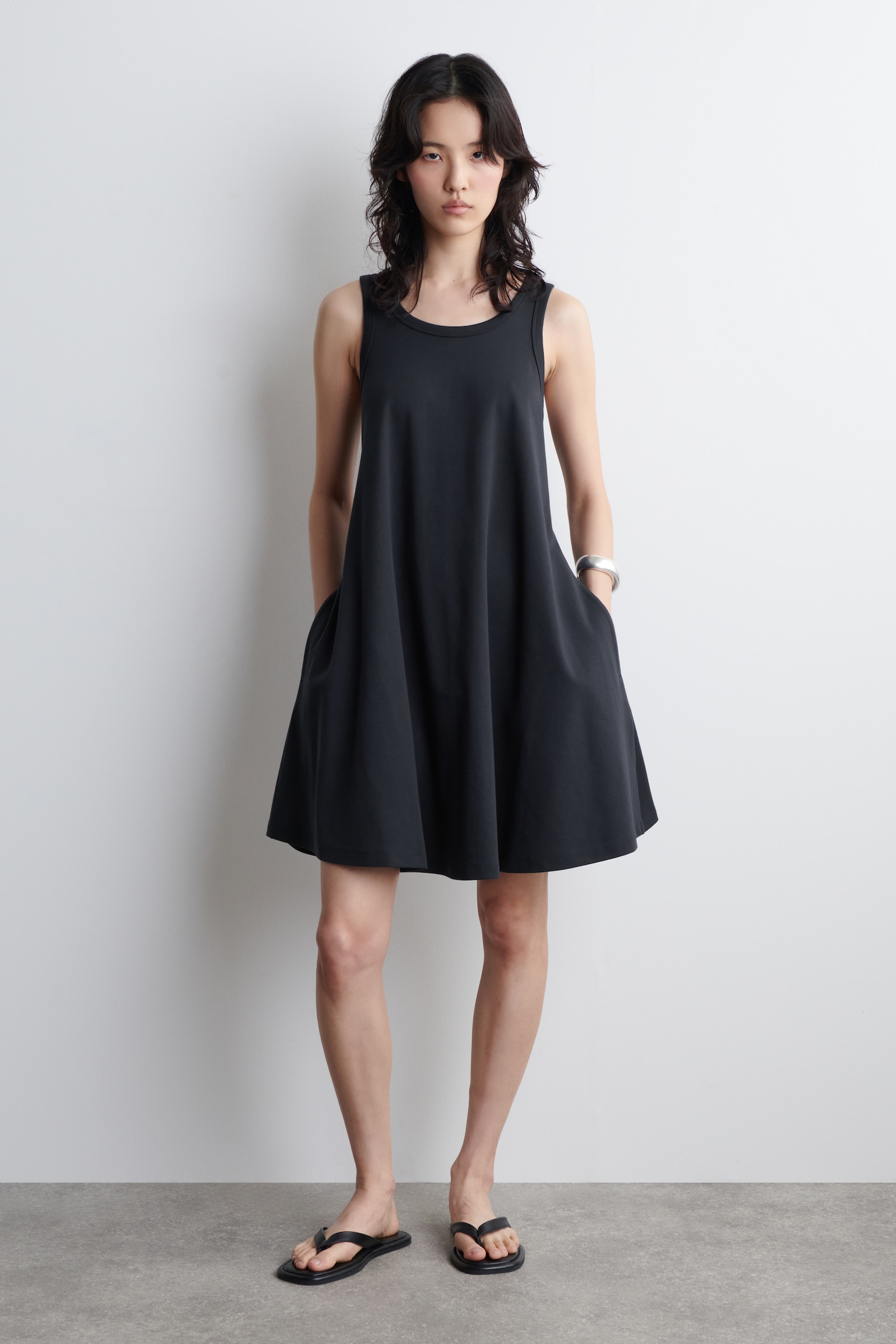 VESTIDO CORTO DE ALGODÓN DE TIRANTES - AZUL MARINO/ROJO OSCURO - 1