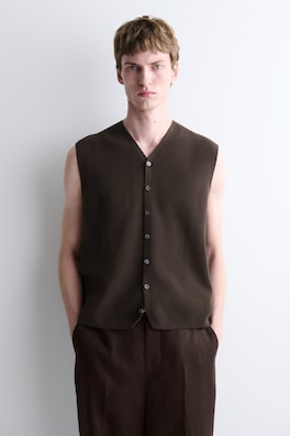 MILANO-KNIT WAISTCOAT — BROWN 1