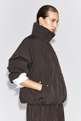 NYLON mock-NECK JACKET — BROWN 6