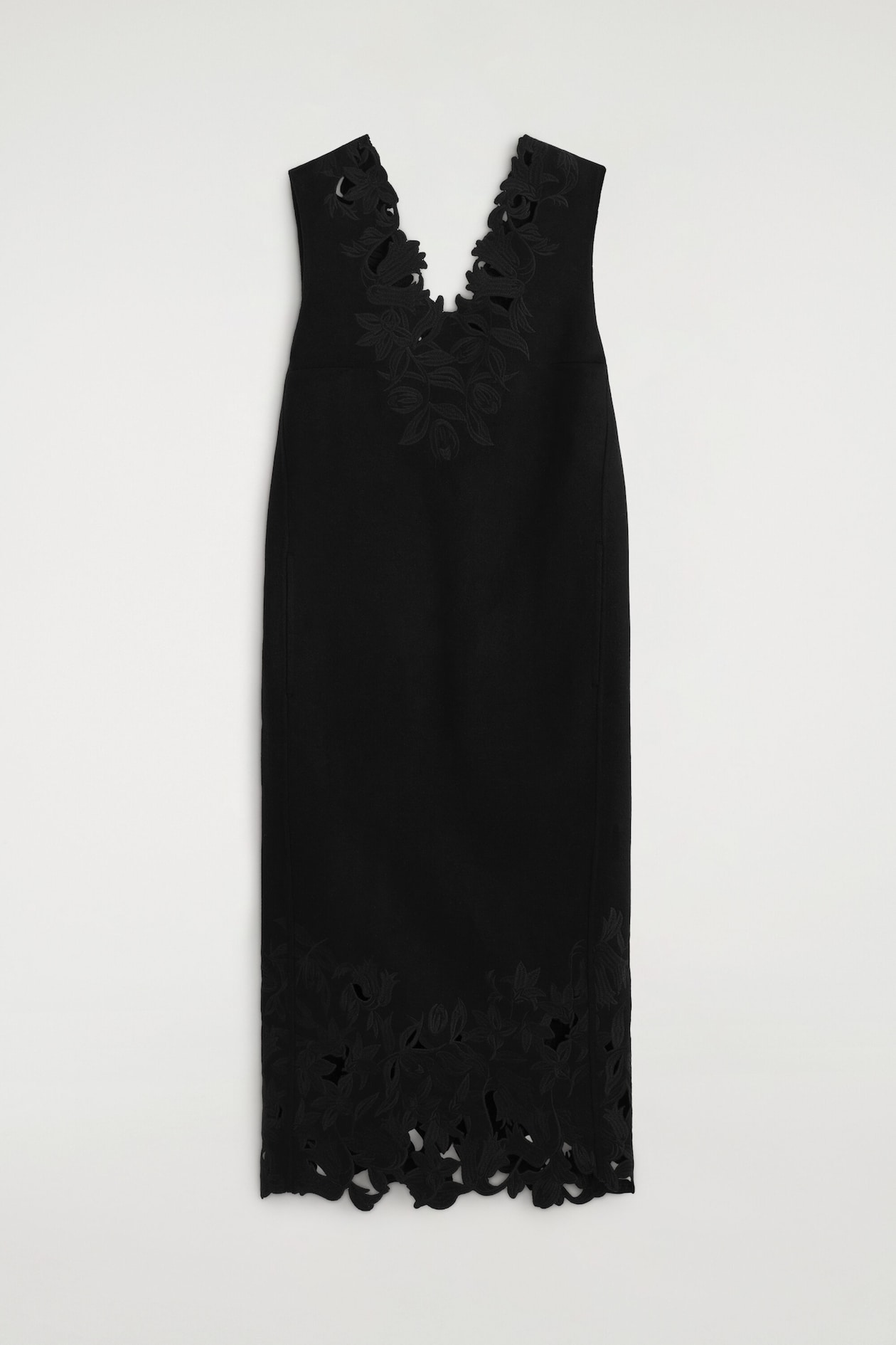 EMBROIDERED DOUBLE-FACED WOOL DRESS — CARBON