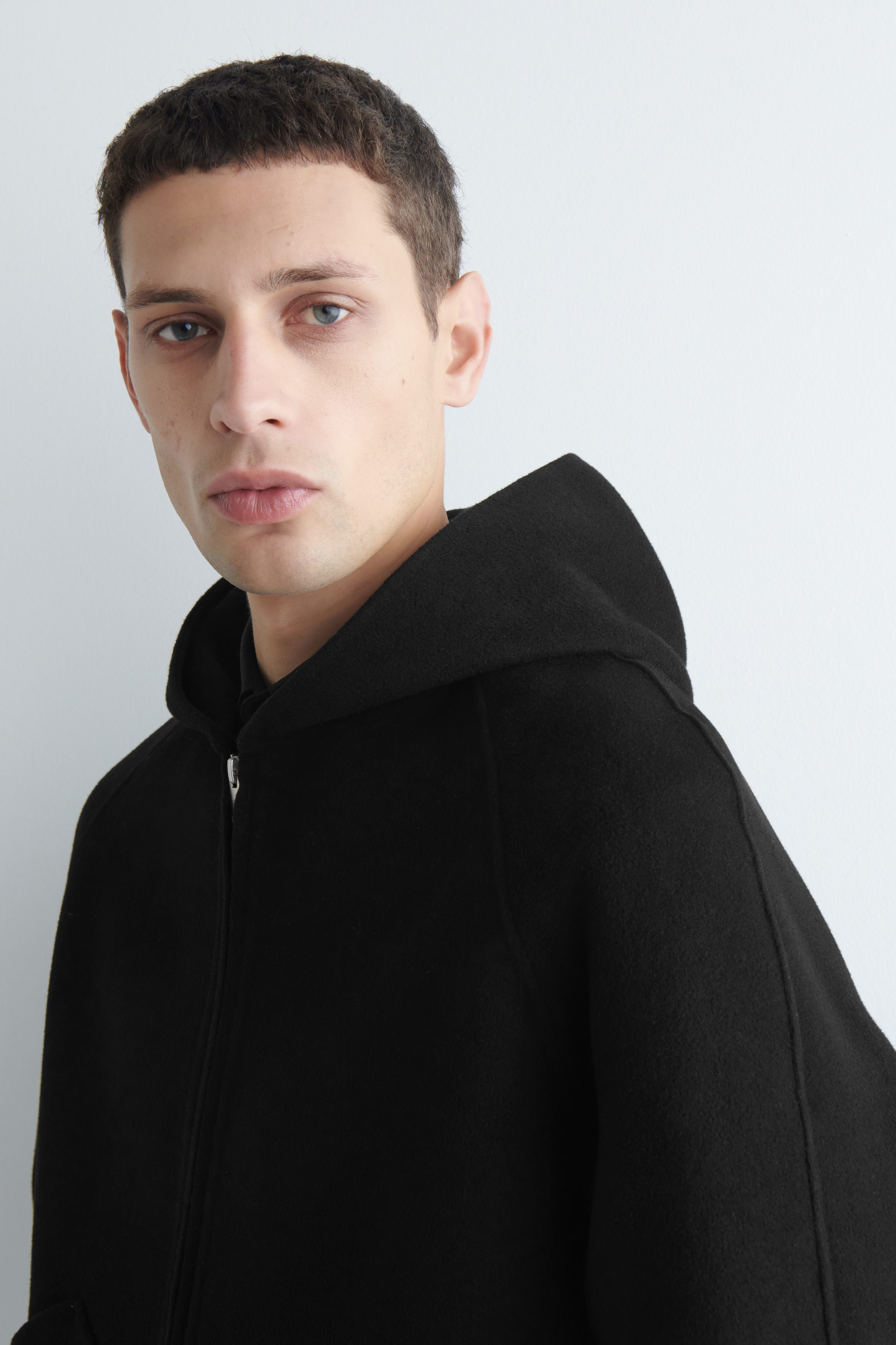 DOUBLE-FACED WOOL ZIP-UP HOODIE - BLACK | COS US