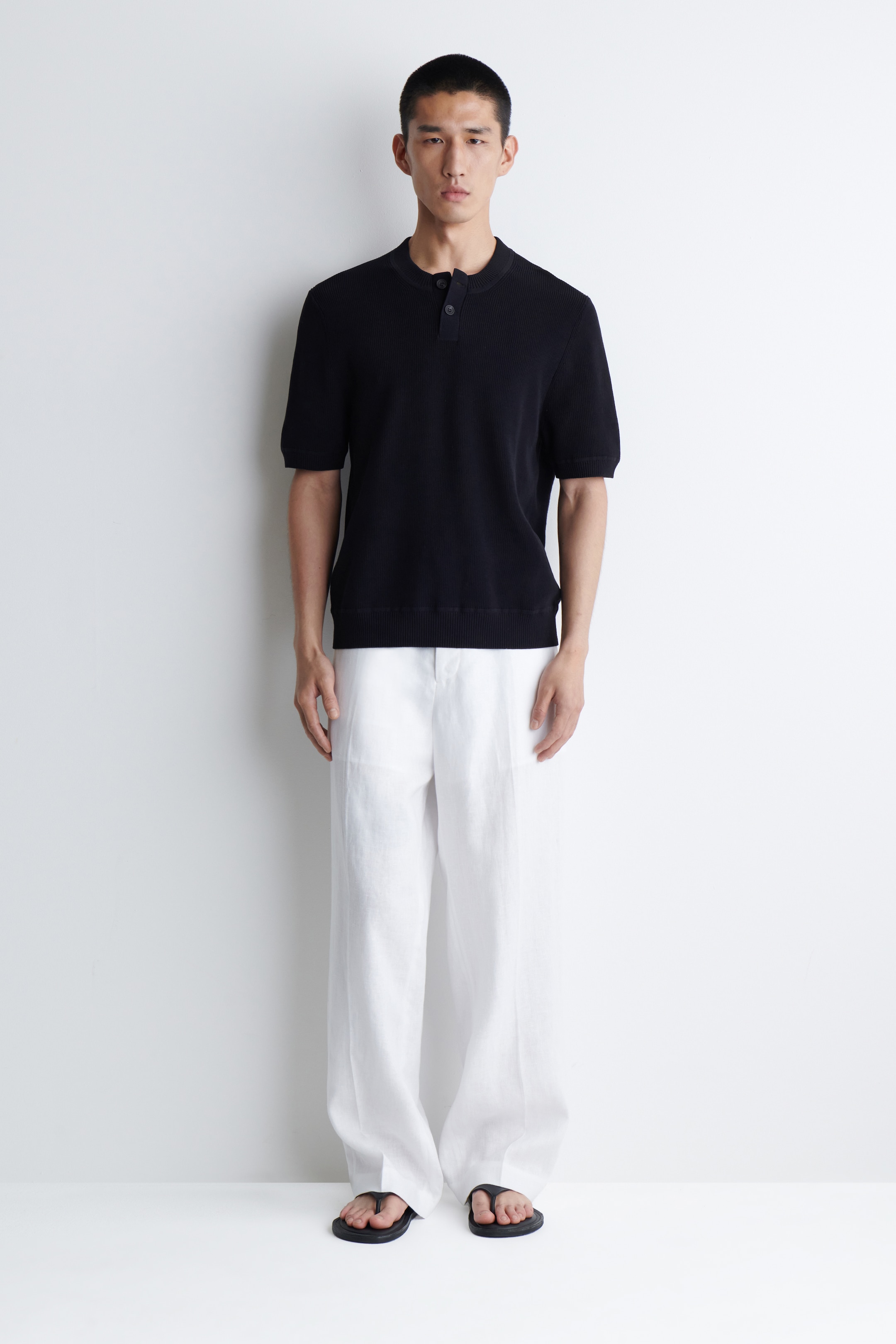 Grotere afbeelding bekijken: GEBREID KATOEN HENLEY-T-SHIRT - MARINEBLAUW - HEREN | H&M BE 4