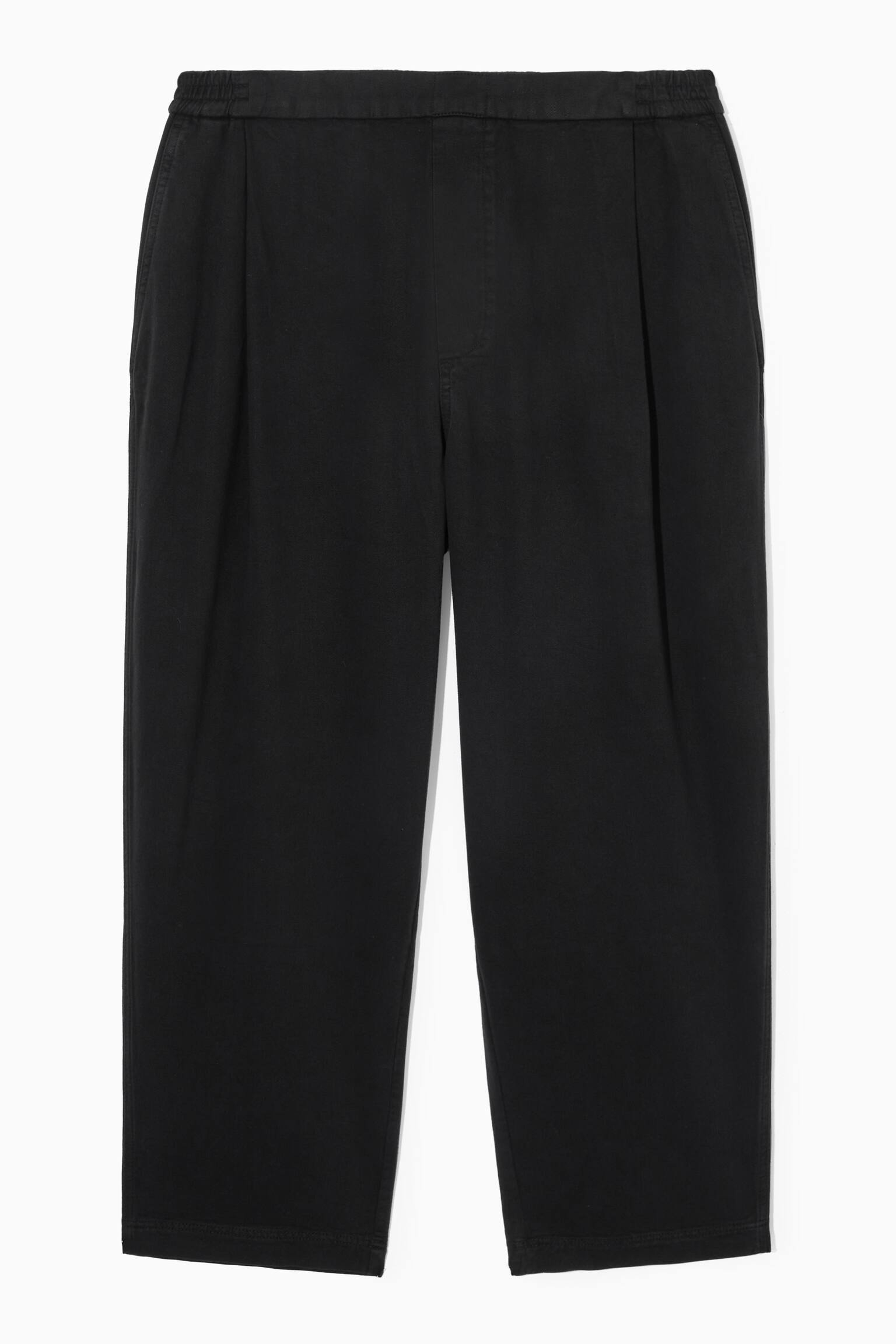 ELASTICATED TWILL TROUSERS - BLACK